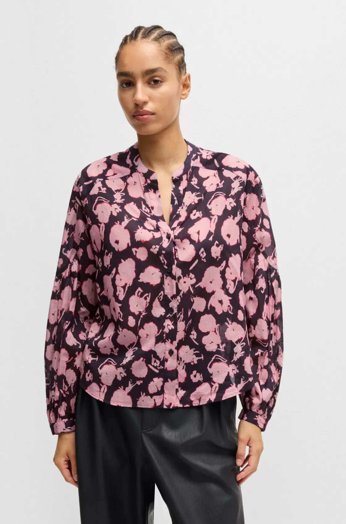 HUGO BOSS Regular-fit Blouse In Printed Cotton Voile Patterned New