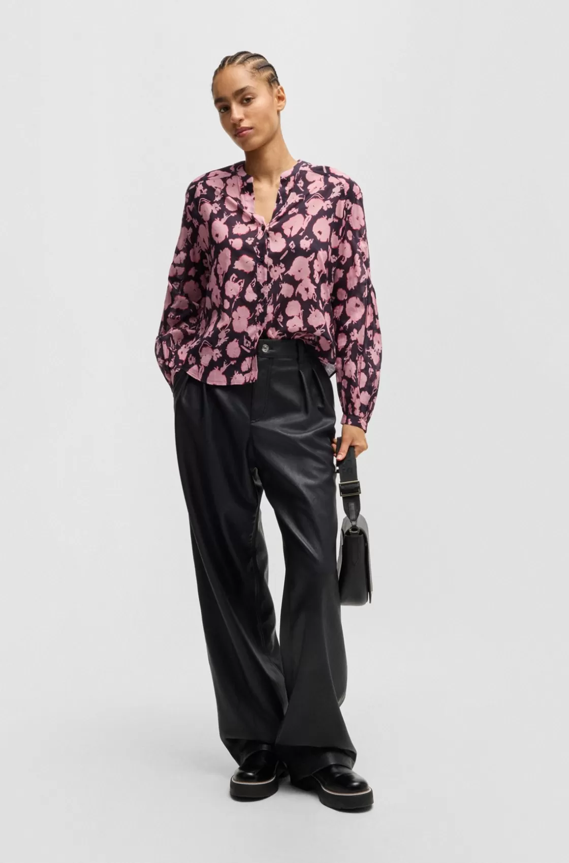 HUGO BOSS Regular-fit Blouse In Printed Cotton Voile Patterned New