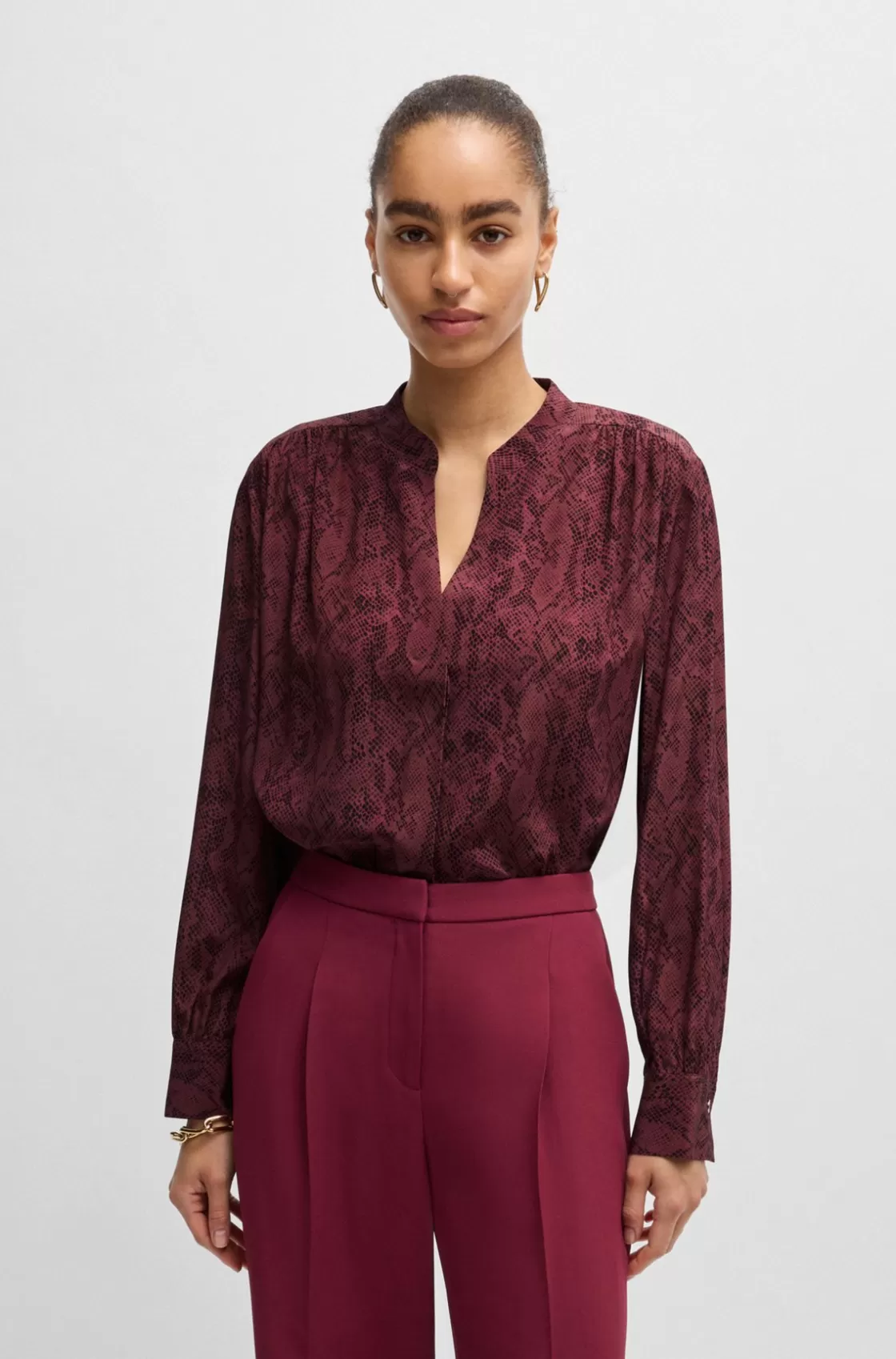 HUGO BOSS Regular-fit Blouse In Snake-print Silk Patterned Flash Sale