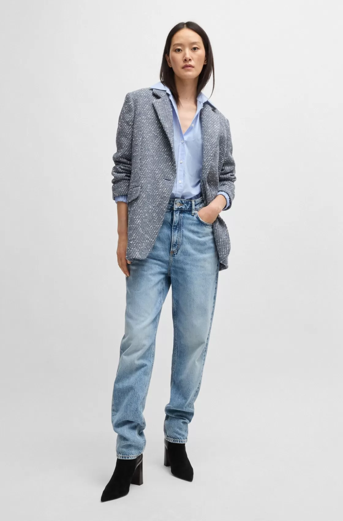 HUGO BOSS Regular-fit Blouse In Striped Cotton Poplin Blue Cheap