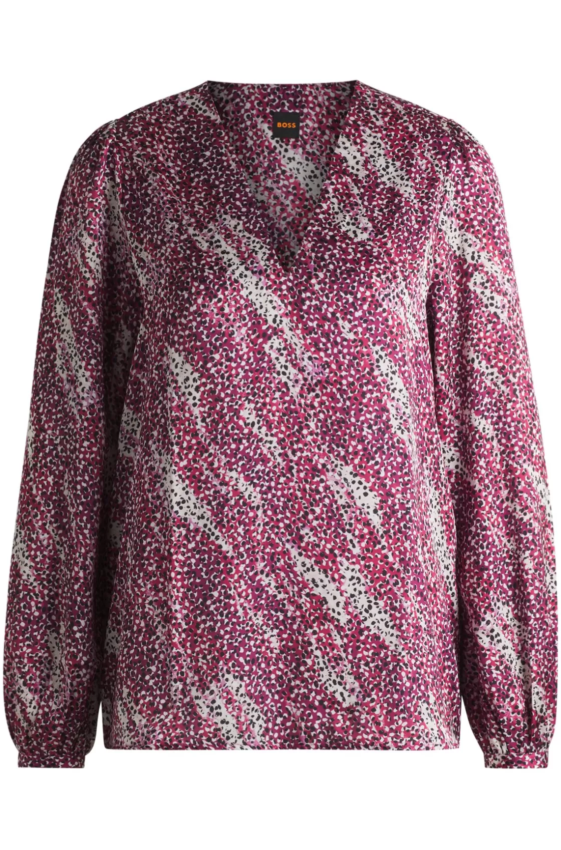 HUGO BOSS Regular-fit Blouse With V Neckline In Printed Satin Pink Store