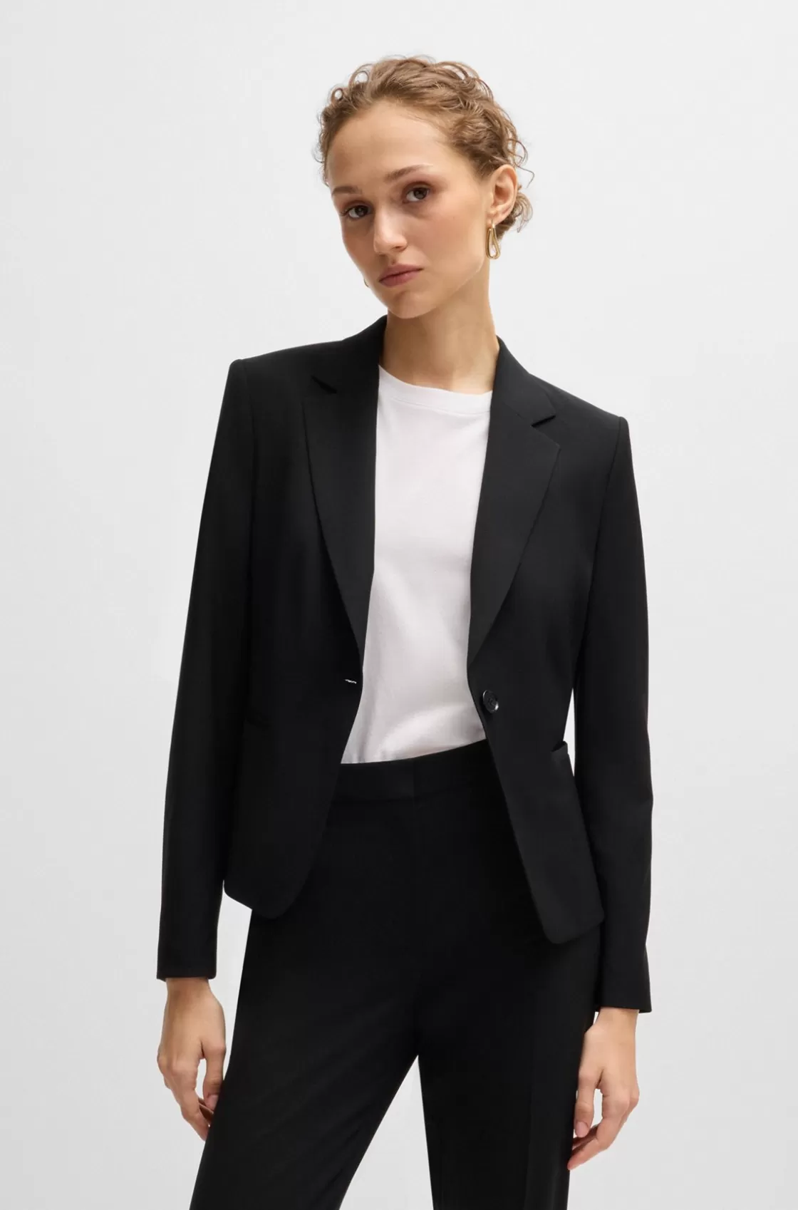 HUGO BOSS Regular-fit Button-up Jacket In Virgin Wool Black Cheap