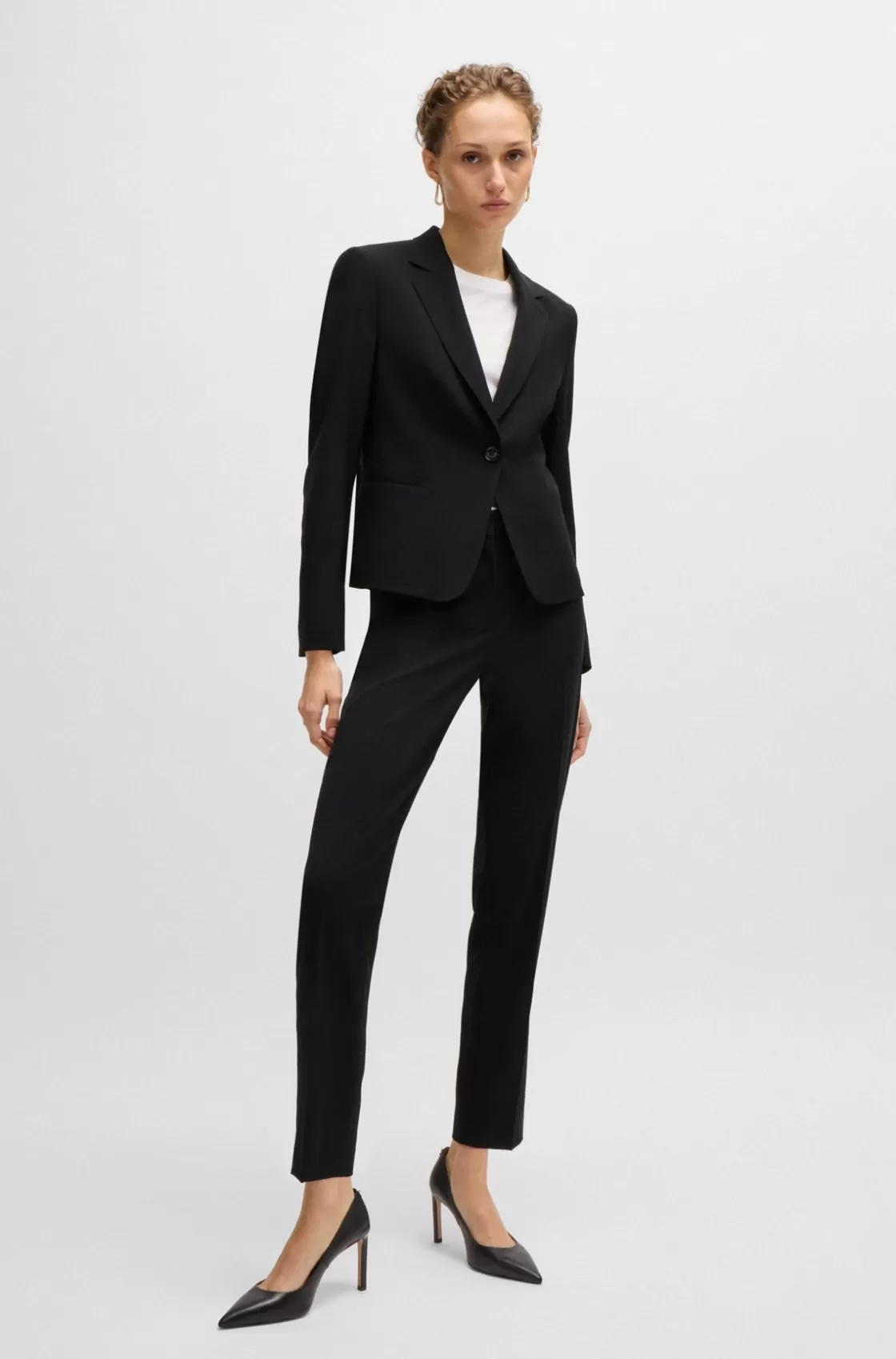 HUGO BOSS Regular-fit Button-up Jacket In Virgin Wool Black Cheap