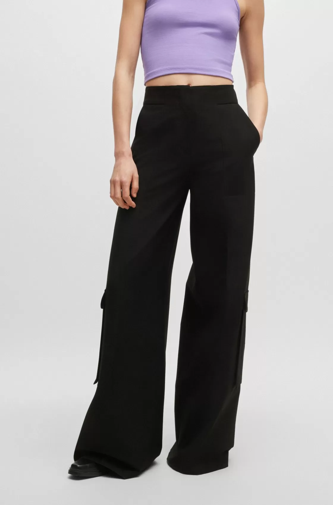 HUGO BOSS Regular-fit Cargo Trousers With Wide Leg Black Sale