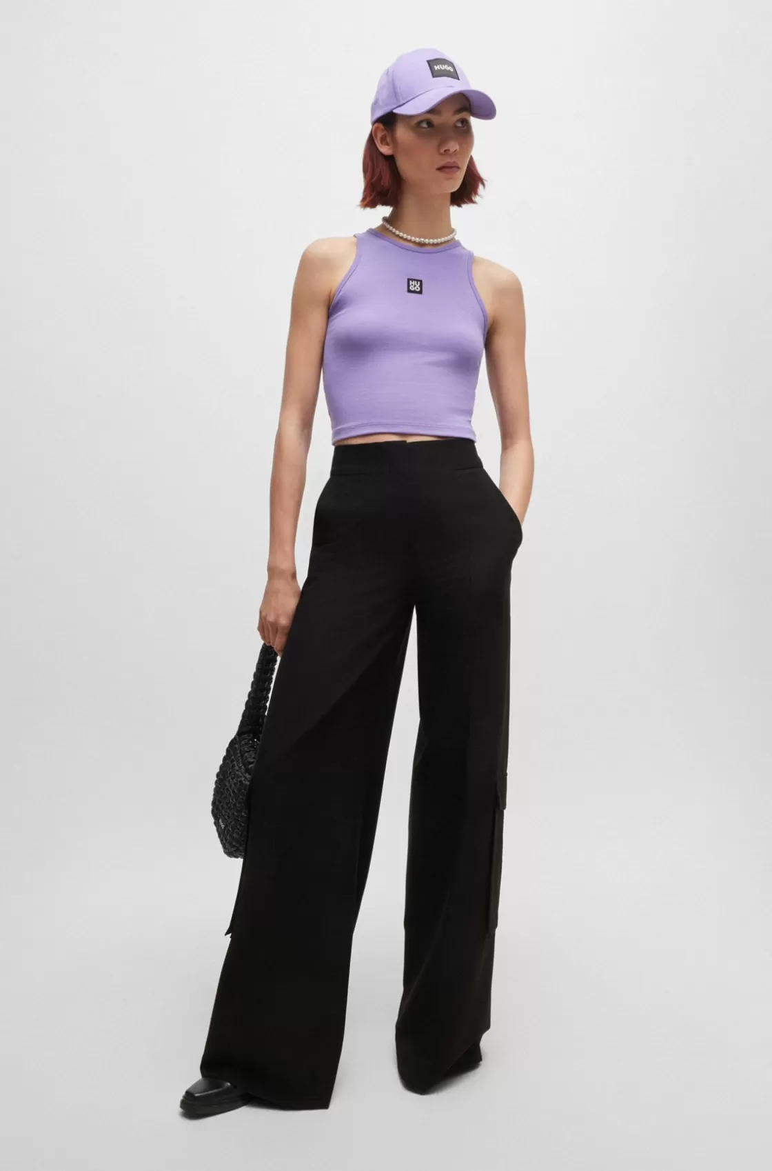 HUGO BOSS Regular-fit Cargo Trousers With Wide Leg Black Sale