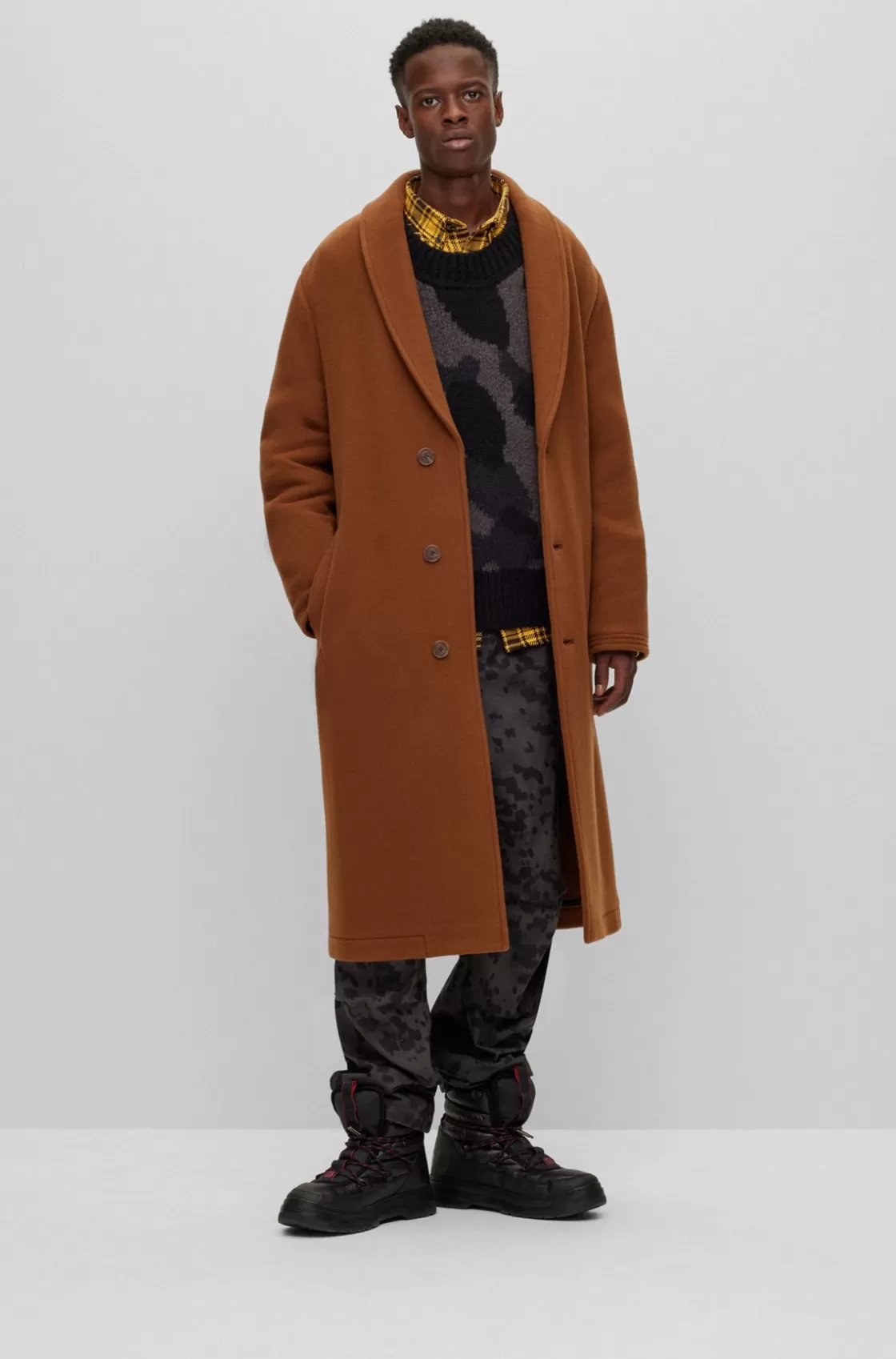 HUGO BOSS Regular-fit Coat In A Wool Blend Brown Best Sale