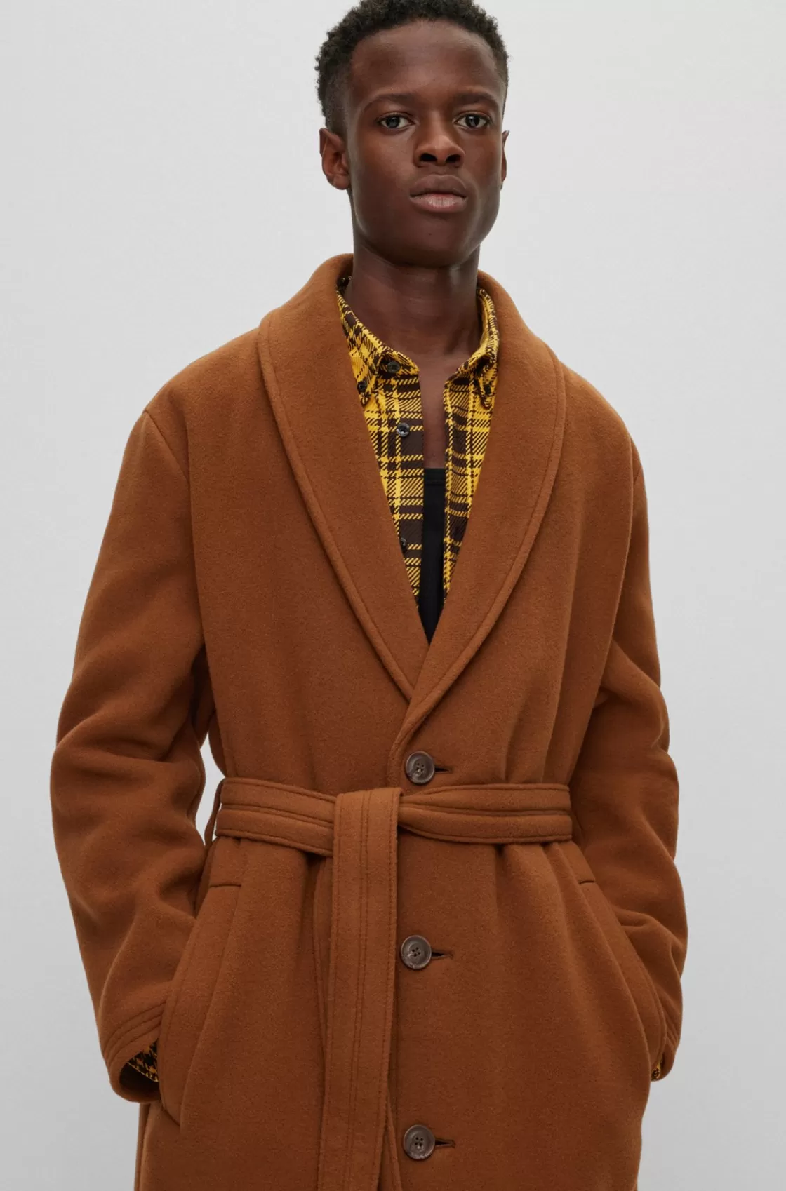 HUGO BOSS Regular-fit Coat In A Wool Blend Brown Best Sale