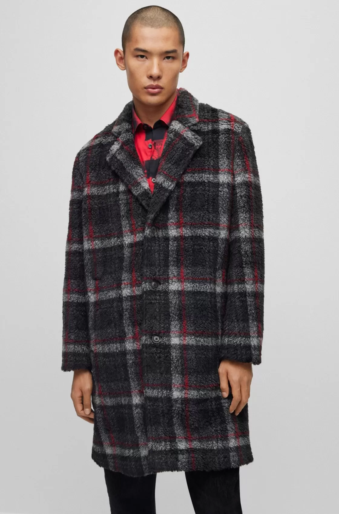 HUGO BOSS Regular-fit Coat In Checked Teddy Fabric Patterned Sale
