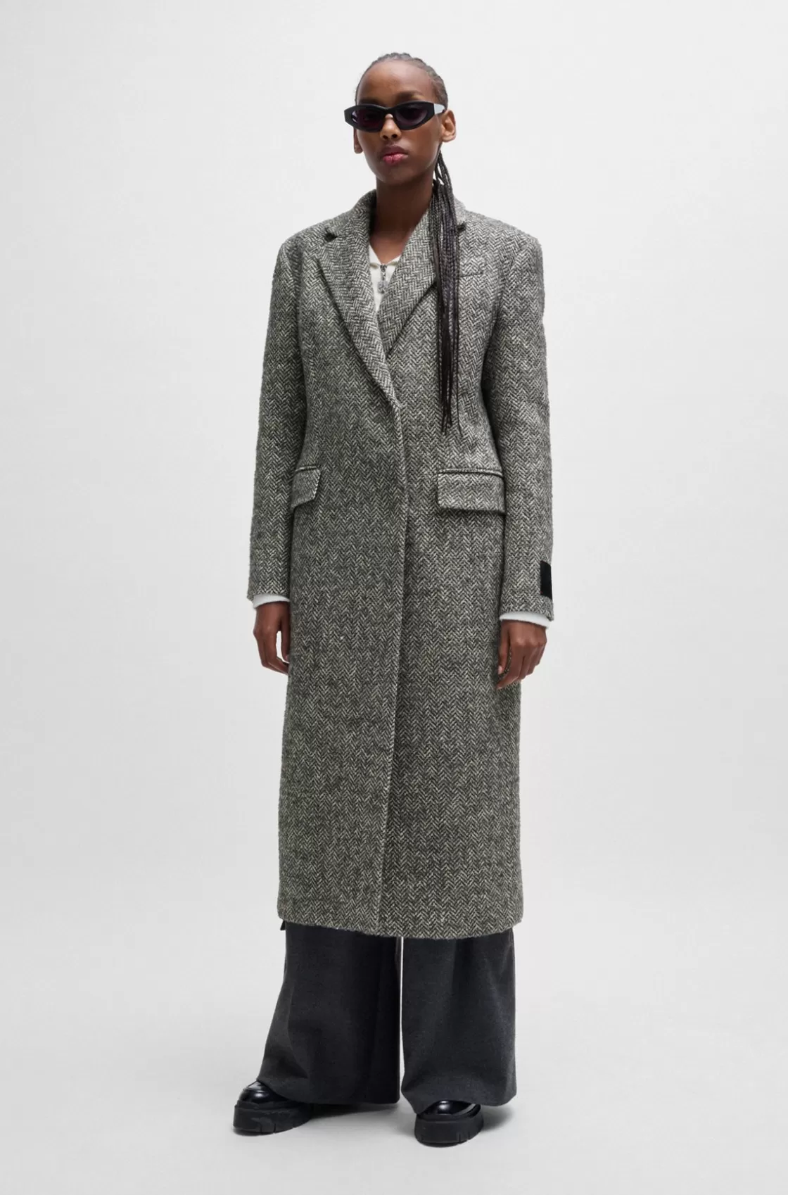 HUGO BOSS Regular-fit Coat With Herringbone Structure Patterned Best