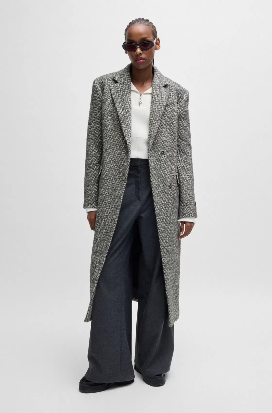 HUGO BOSS Regular-fit Coat With Herringbone Structure Patterned Best