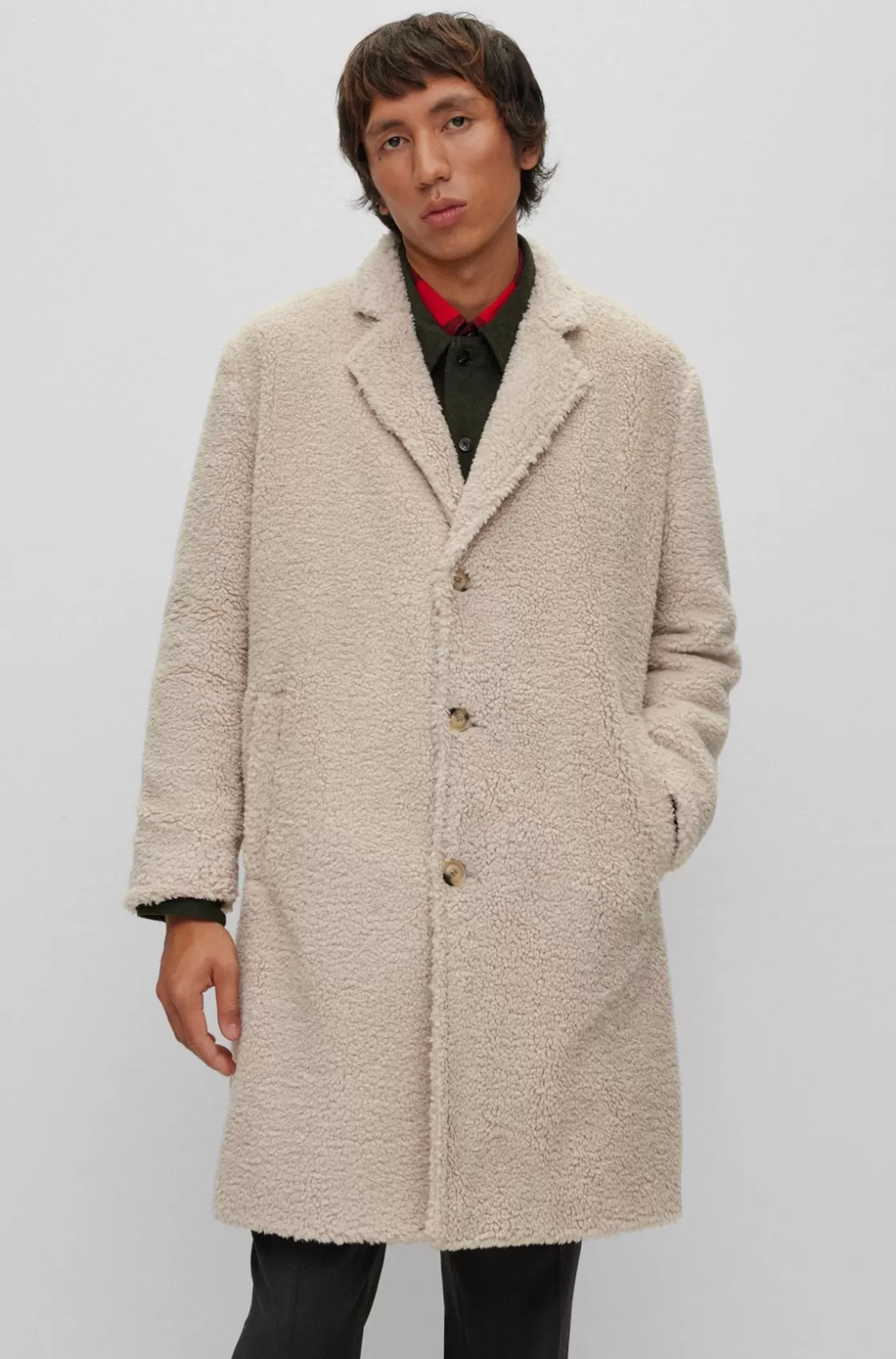 HUGO BOSS Regular-fit Coat With Vintage-style Buttons White Hot
