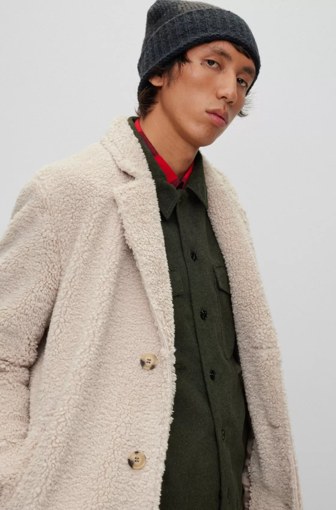 HUGO BOSS Regular-fit Coat With Vintage-style Buttons White Hot
