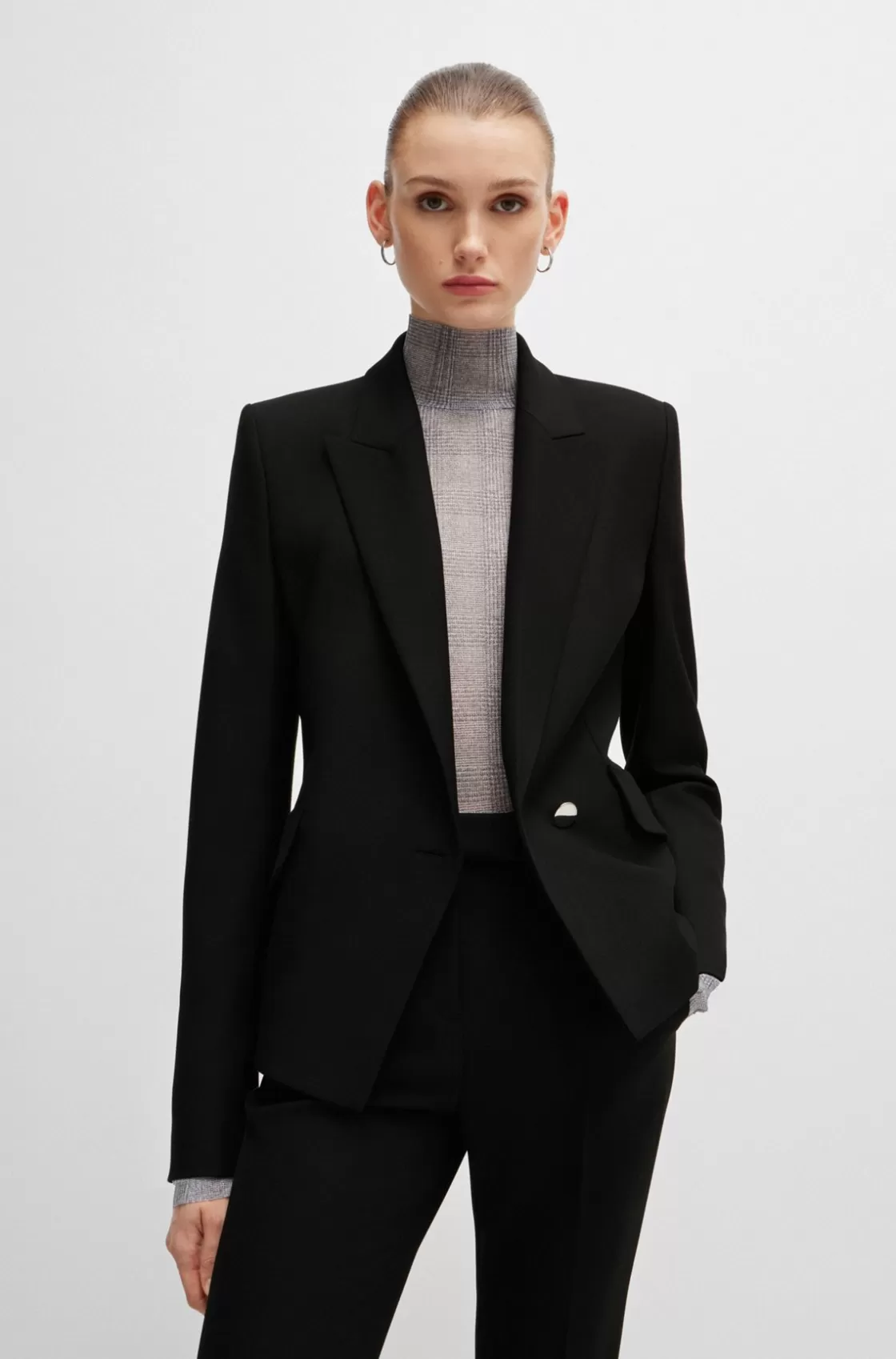 HUGO BOSS Regular-fit Double-breasted Jacket In Stretch Material Black New