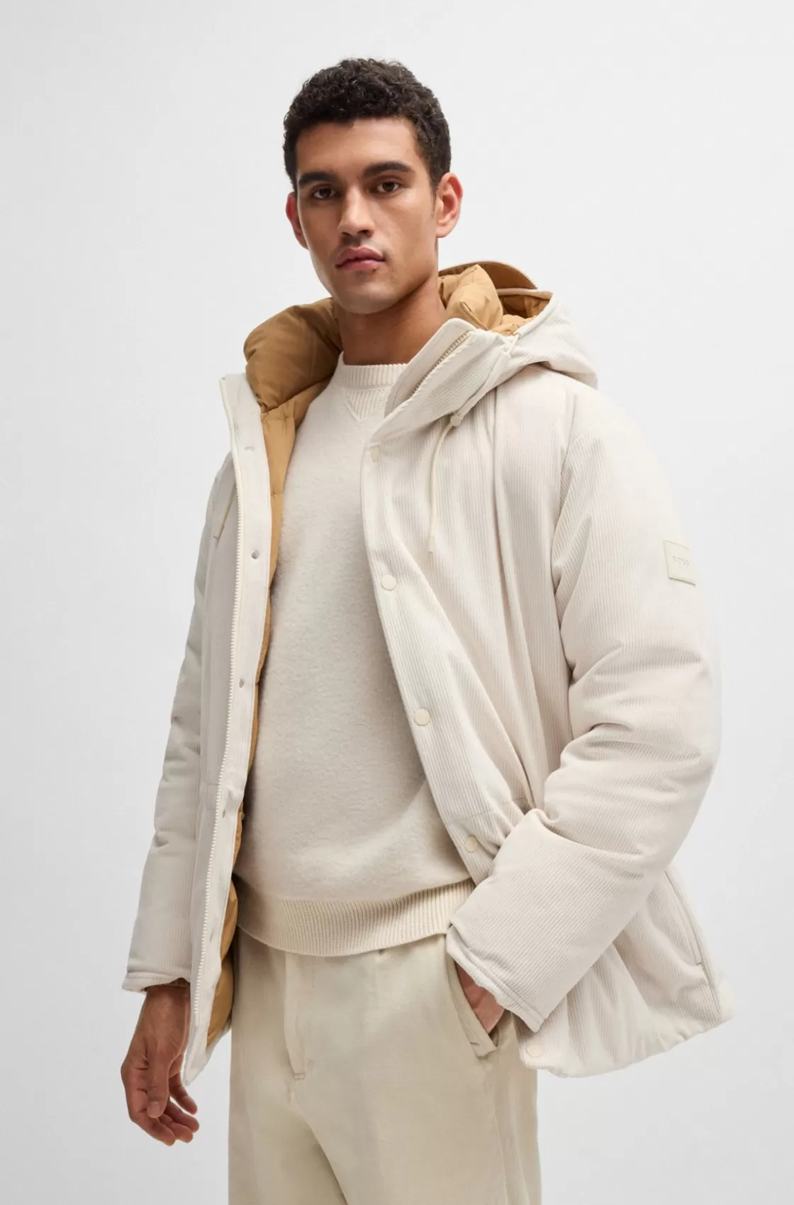 HUGO BOSS Regular-fit Down Jacket In Thick Corduroy White Clearance