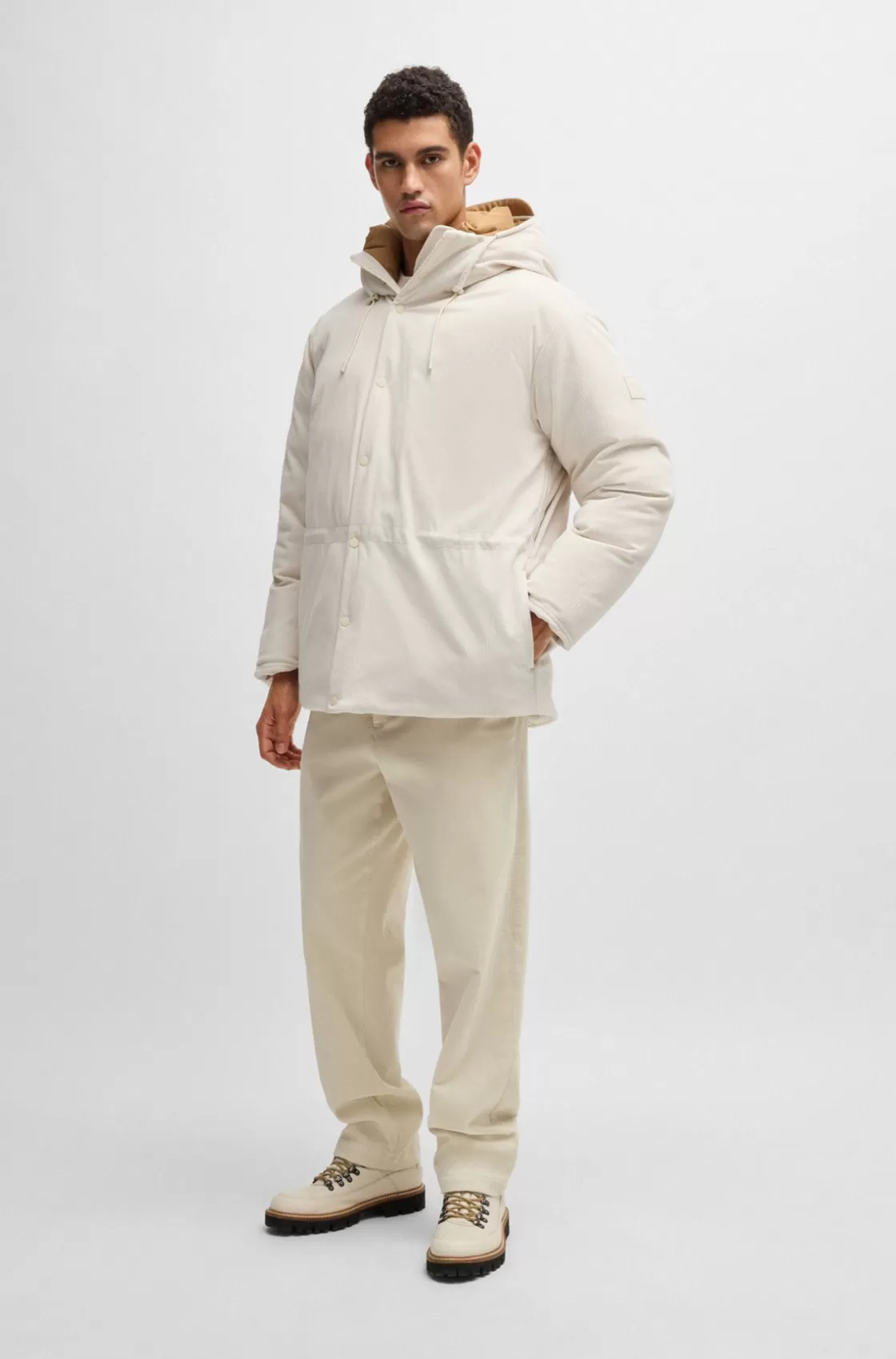 HUGO BOSS Regular-fit Down Jacket In Thick Corduroy White Clearance