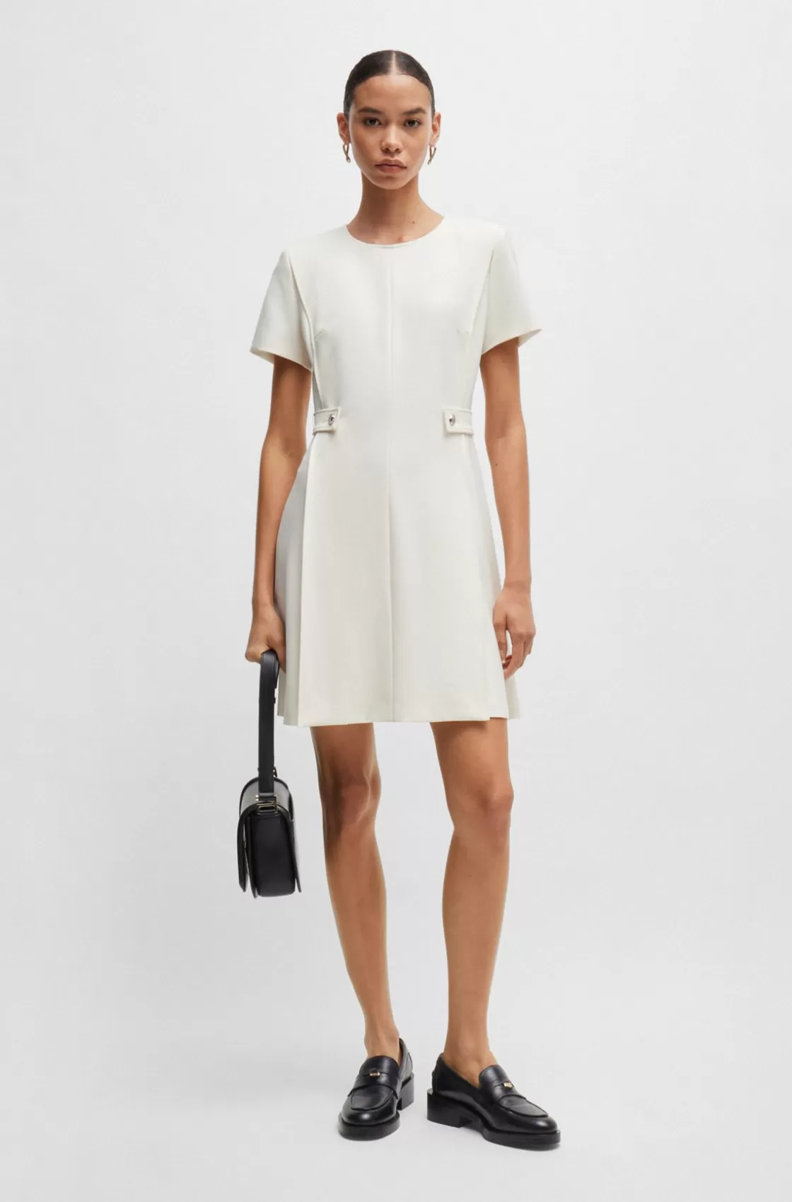 HUGO BOSS Regular-fit Dress In Stretch Fabric With Hardware Buttons White Cheap