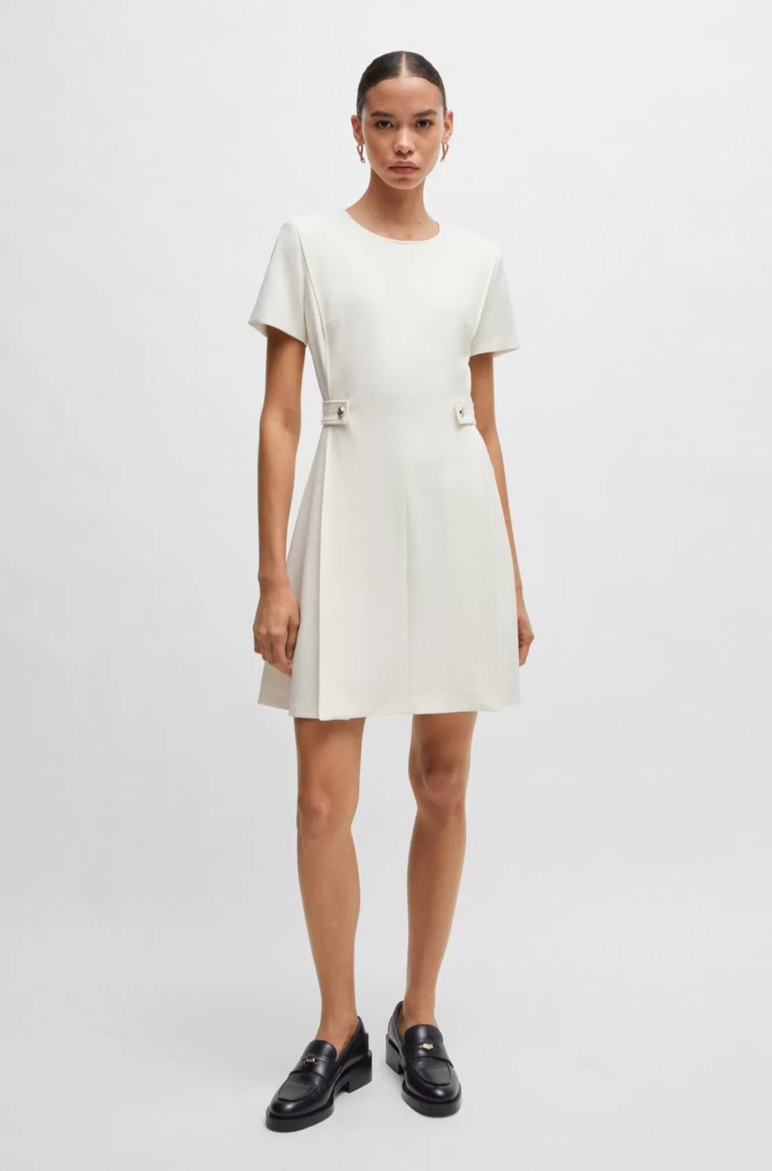 HUGO BOSS Regular-fit Dress In Stretch Fabric With Hardware Buttons White Cheap