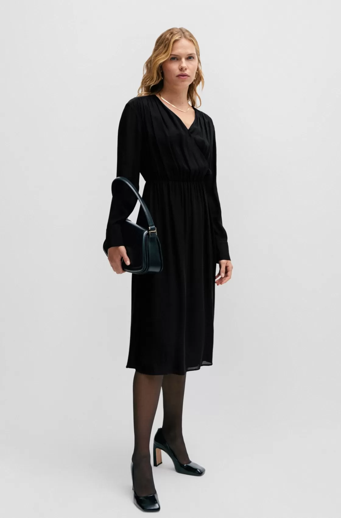 HUGO BOSS Regular-fit Dress With Wrap Front And Button Cuffs Black Cheap