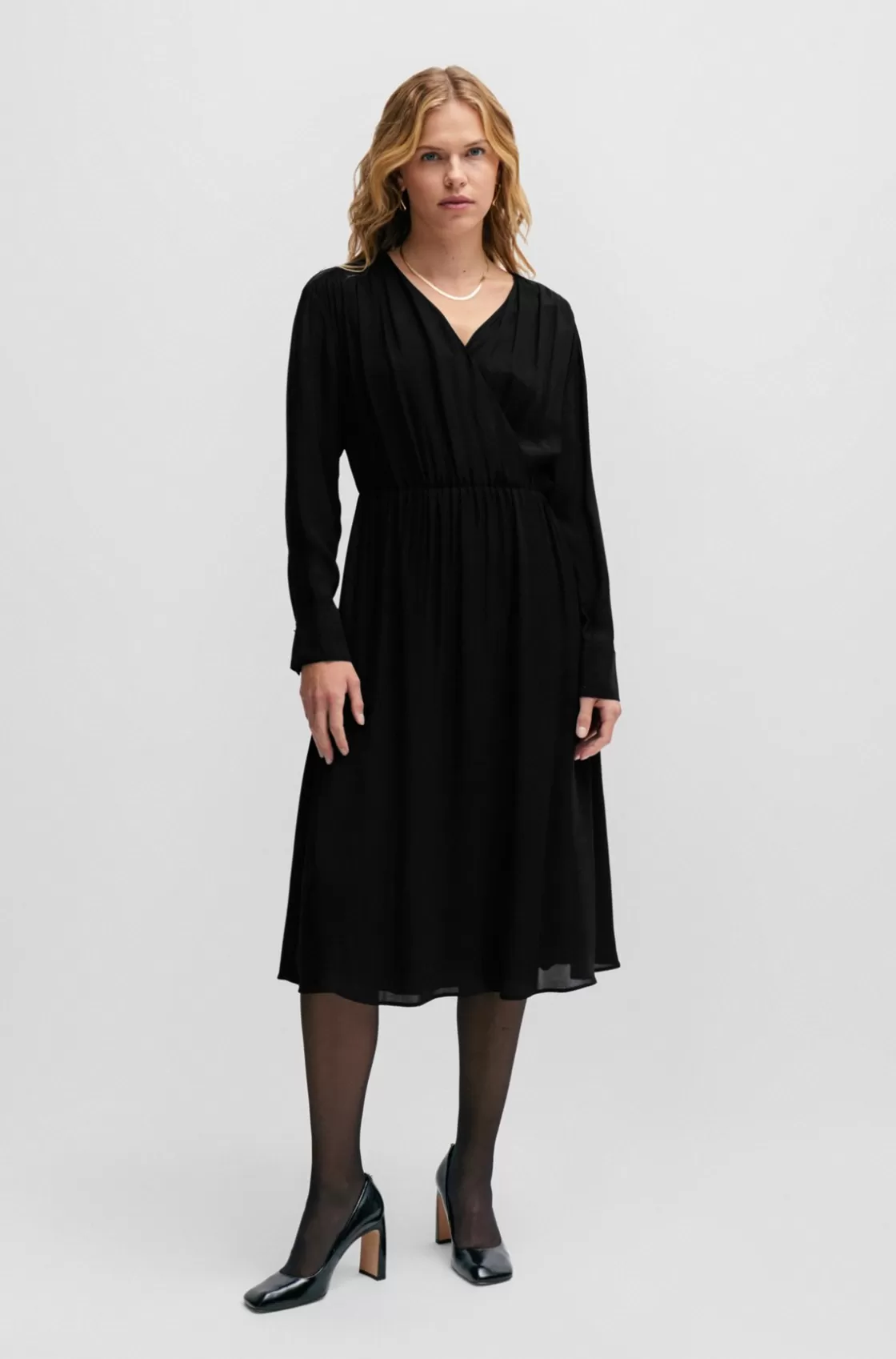 HUGO BOSS Regular-fit Dress With Wrap Front And Button Cuffs Black Cheap