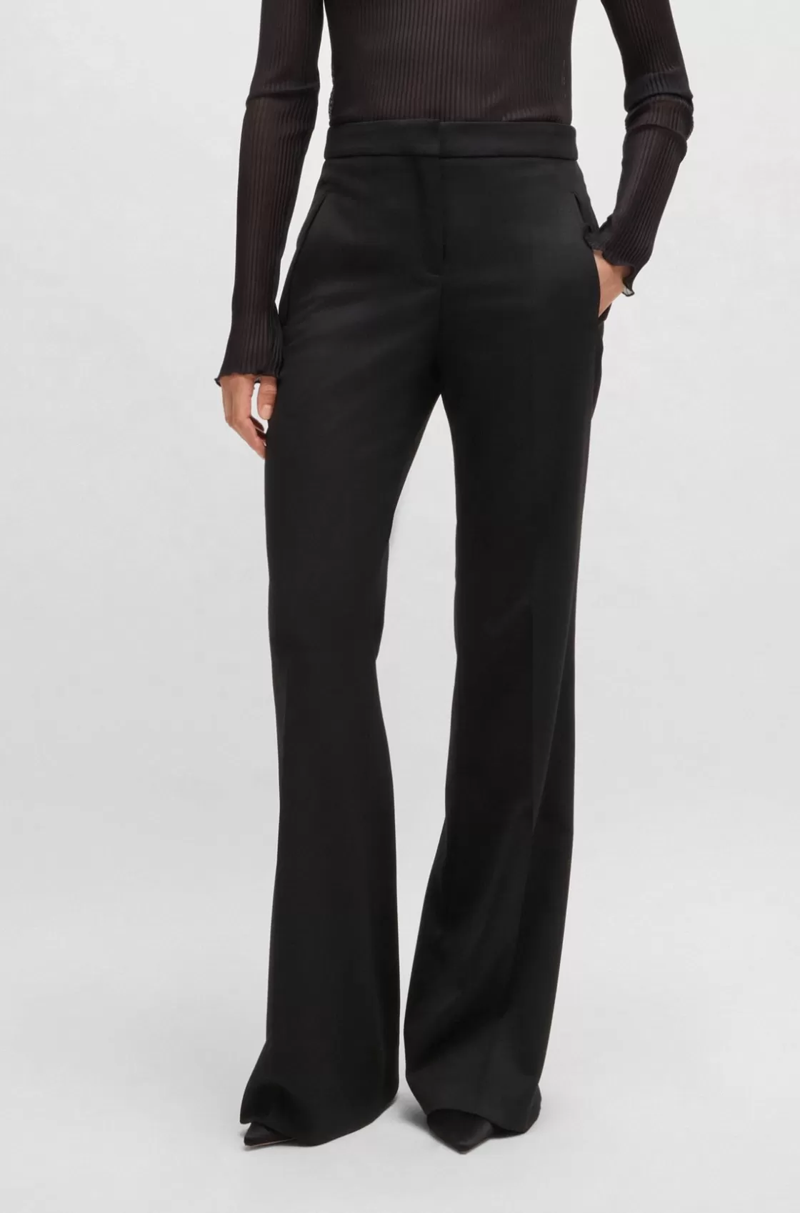 HUGO BOSS Regular-fit Flared Trousers In Wool Twill Black Sale