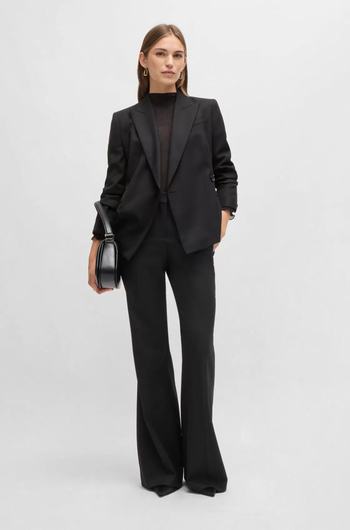 HUGO BOSS Regular-fit Flared Trousers In Wool Twill Black Sale