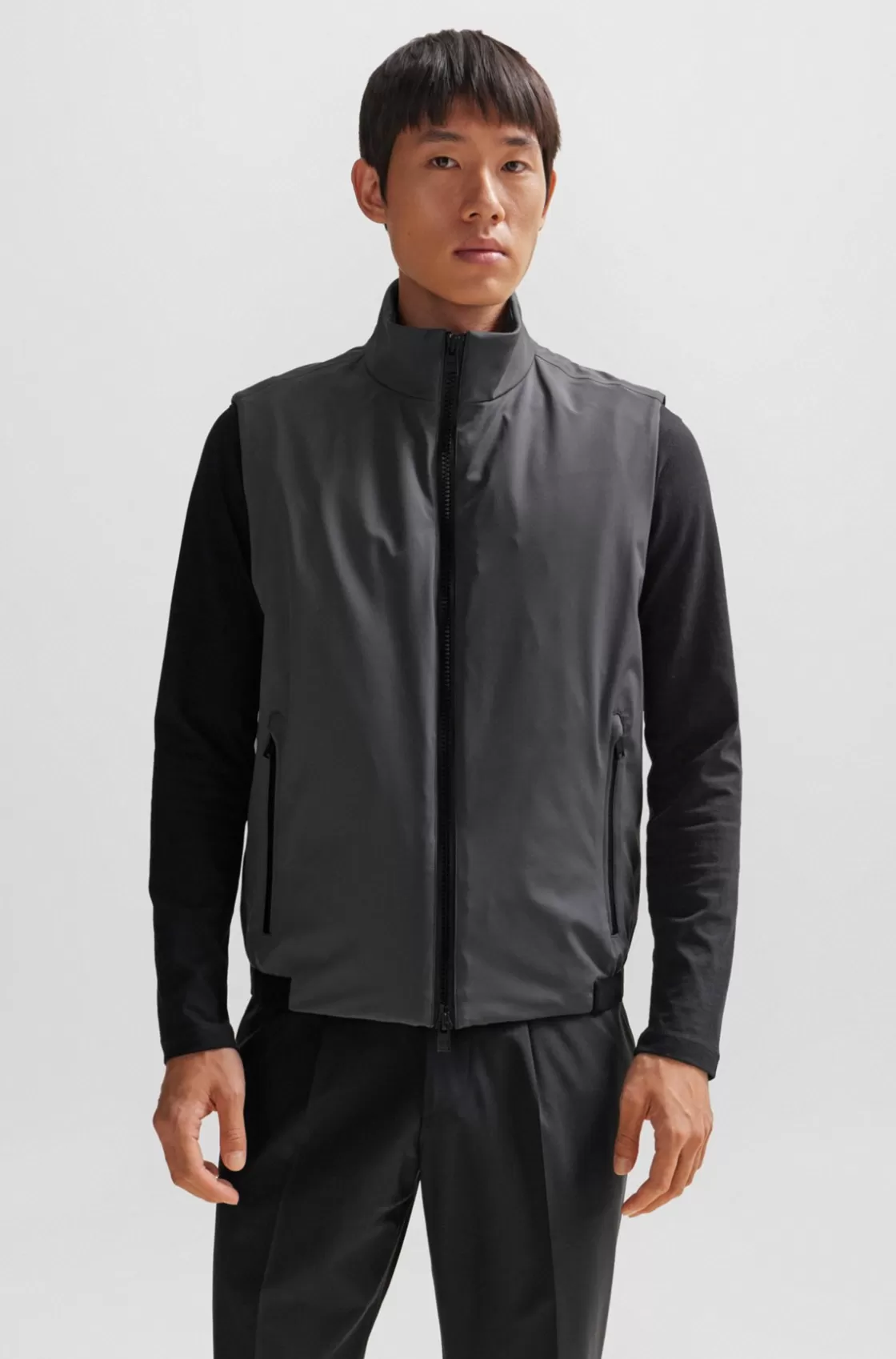 HUGO BOSS Regular-fit Gilet In Water-repellent Performance-stretch Fabric Grey Online