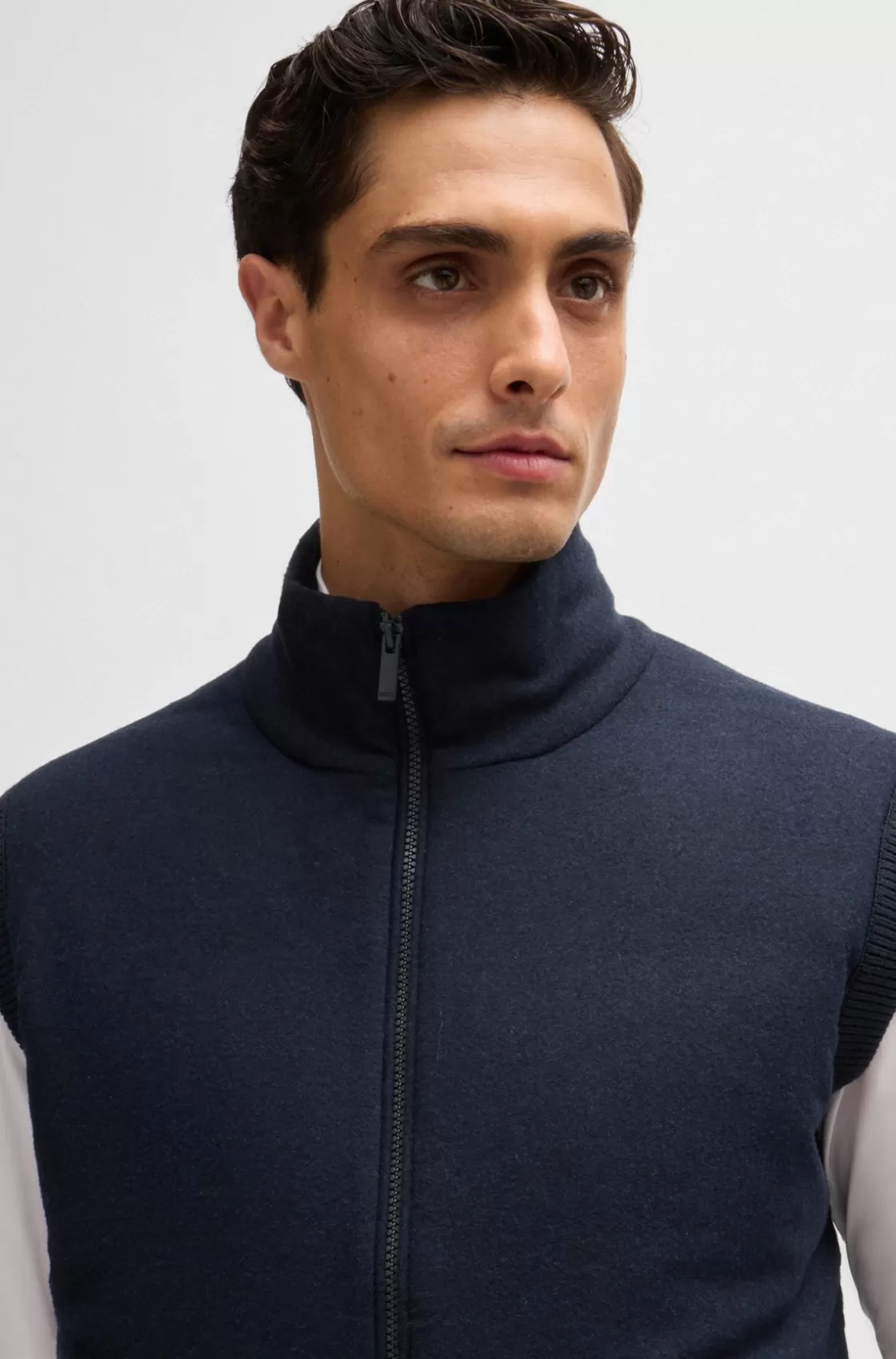 HUGO BOSS Regular-fit Gilet With Brushed-flannel Front Dark Blue Store