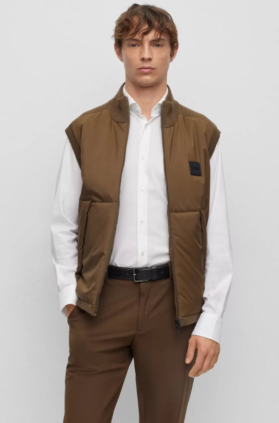 HUGO BOSS Regular-fit Gilet With Logo Patch Light Green Clearance