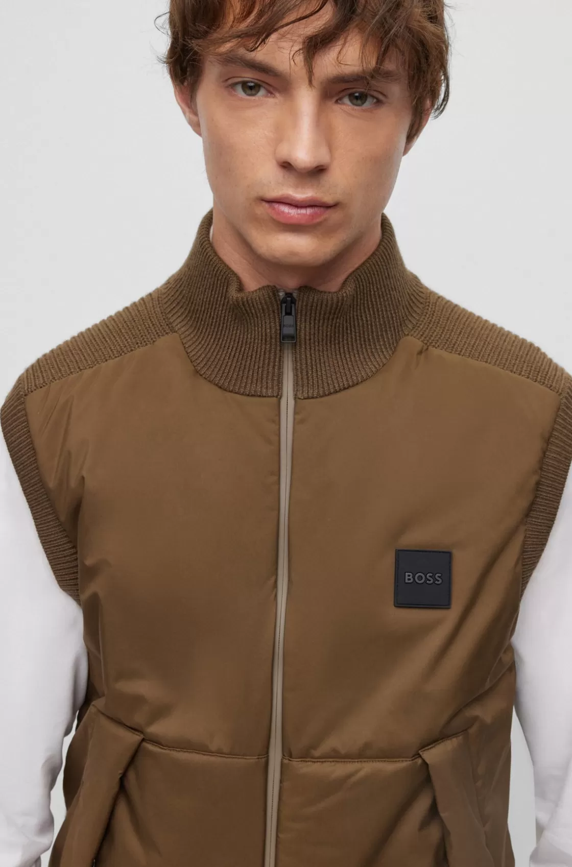 HUGO BOSS Regular-fit Gilet With Logo Patch Light Green Clearance