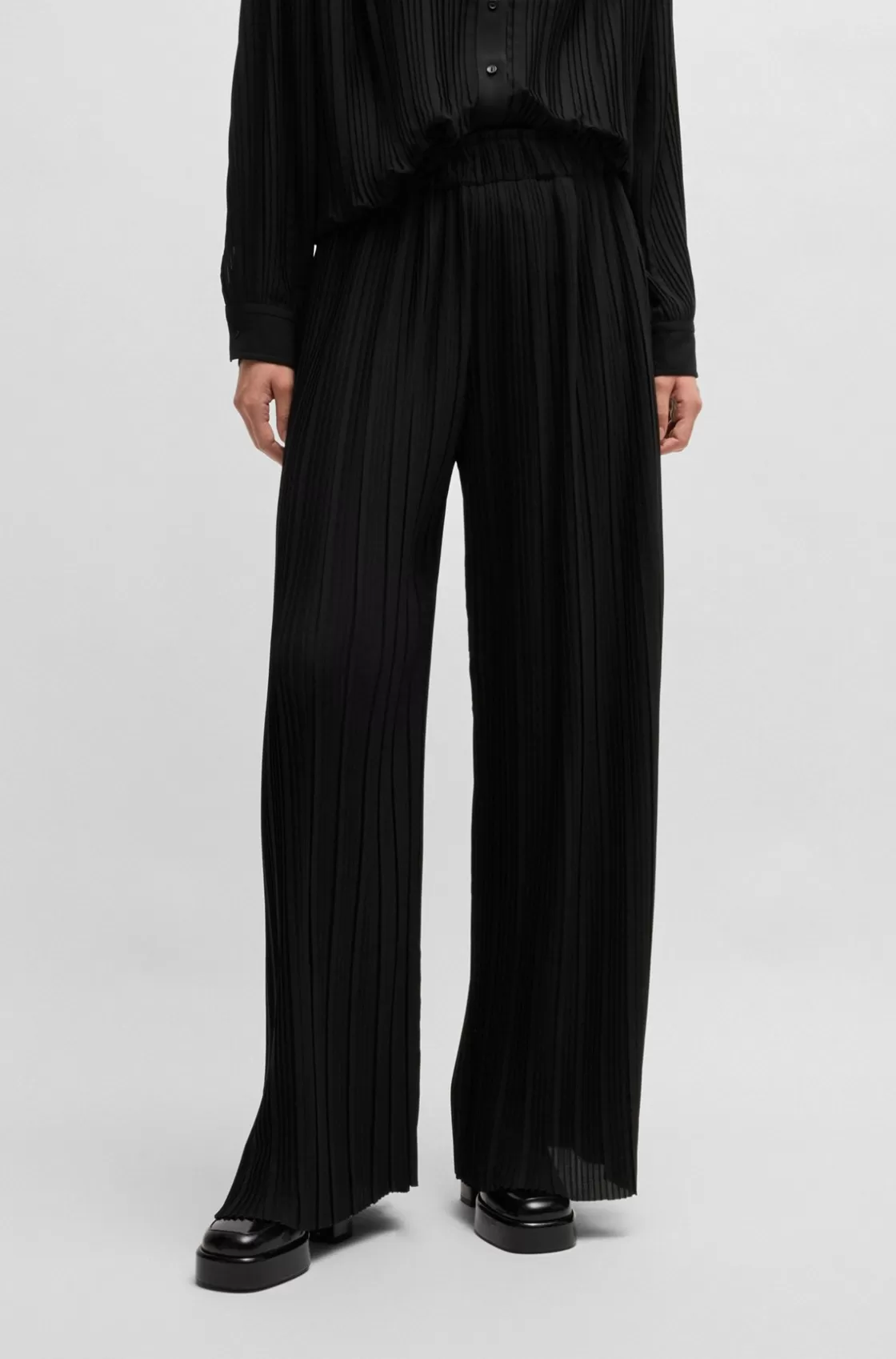 HUGO BOSS Regular-fit High-rise Trousers In Plissé Crepe Black Flash Sale