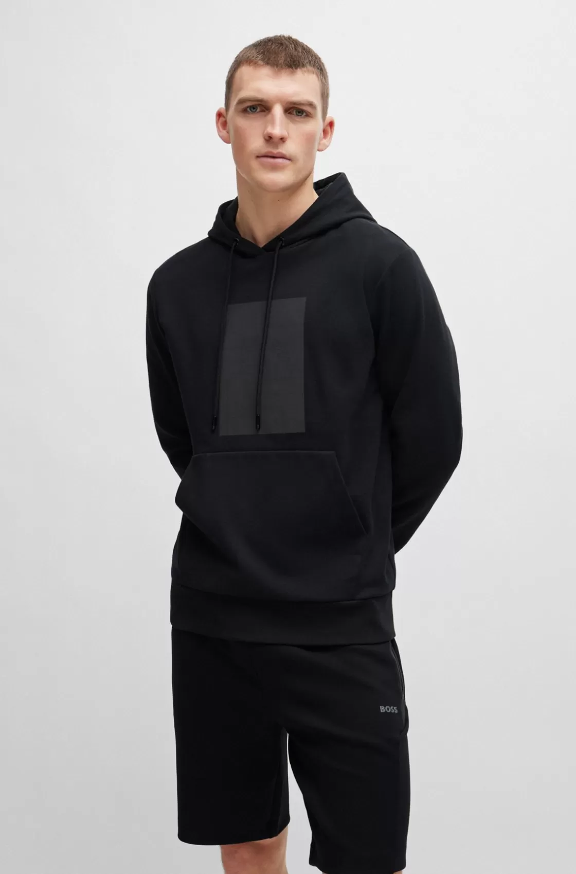 HUGO BOSS Regular-fit Hoodie With Seasonal Artwork Black Flash Sale