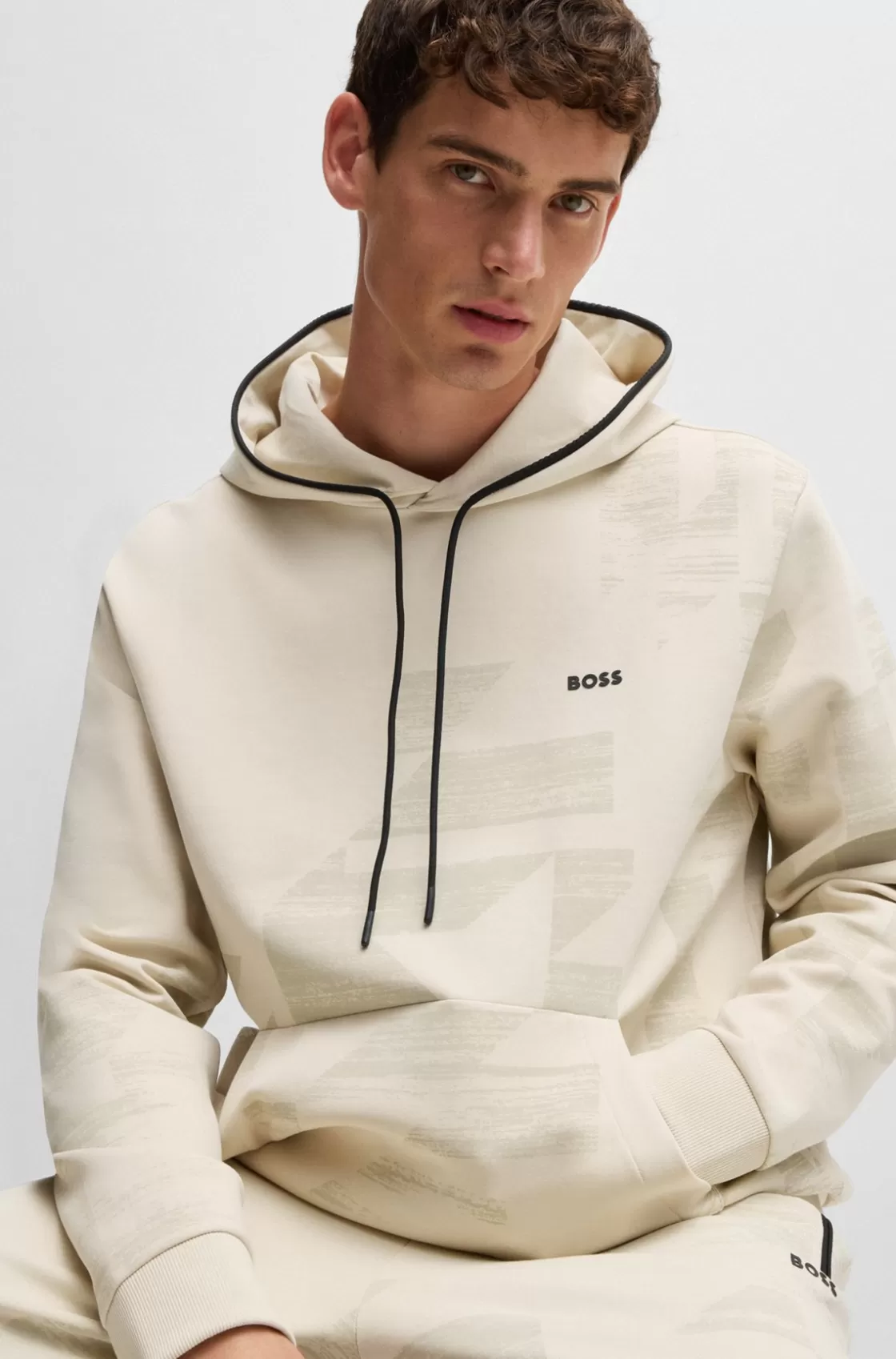 HUGO BOSS Regular-fit Hoodie With Seasonal Artwork White Sale