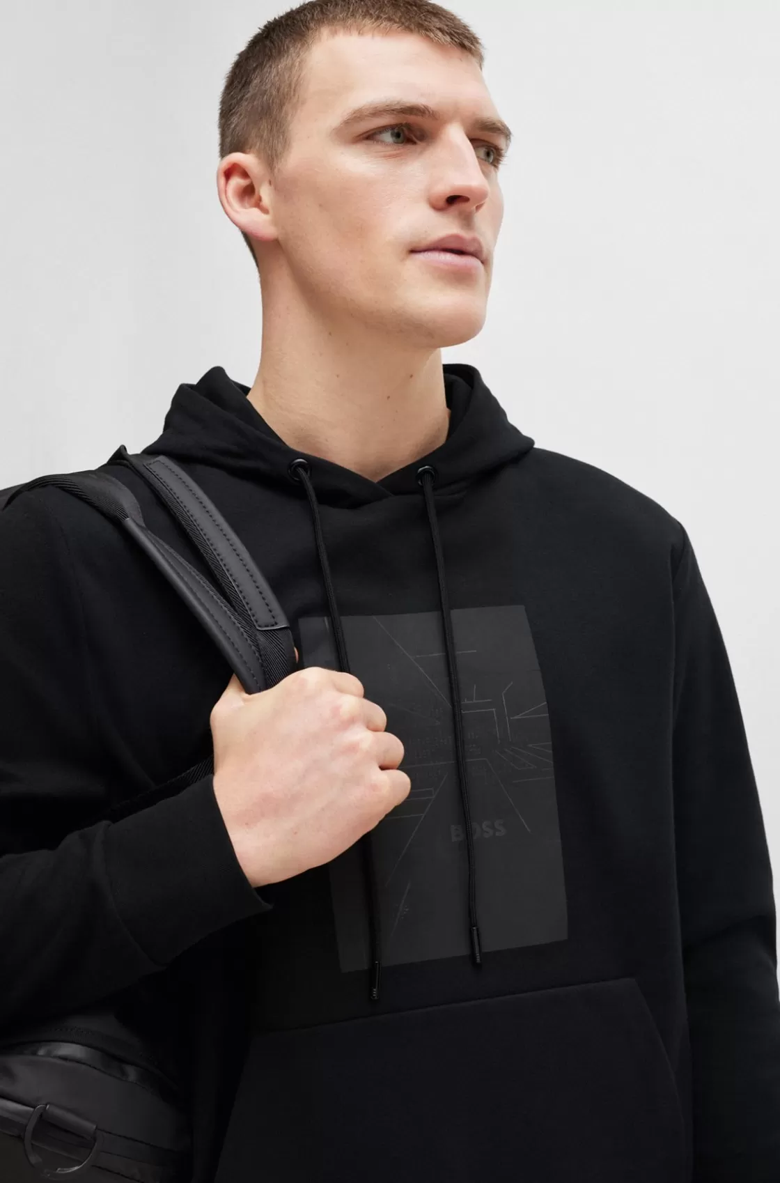 HUGO BOSS Regular-fit Hoodie With Seasonal Artwork Black Flash Sale