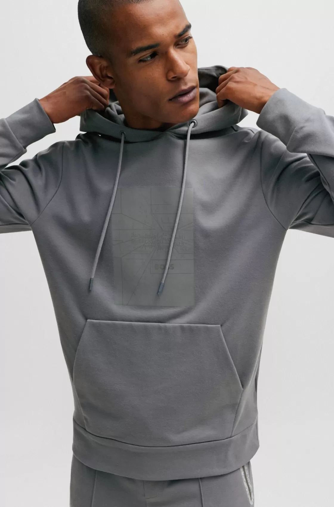 HUGO BOSS Regular-fit Hoodie With Seasonal Artwork Grey Outlet