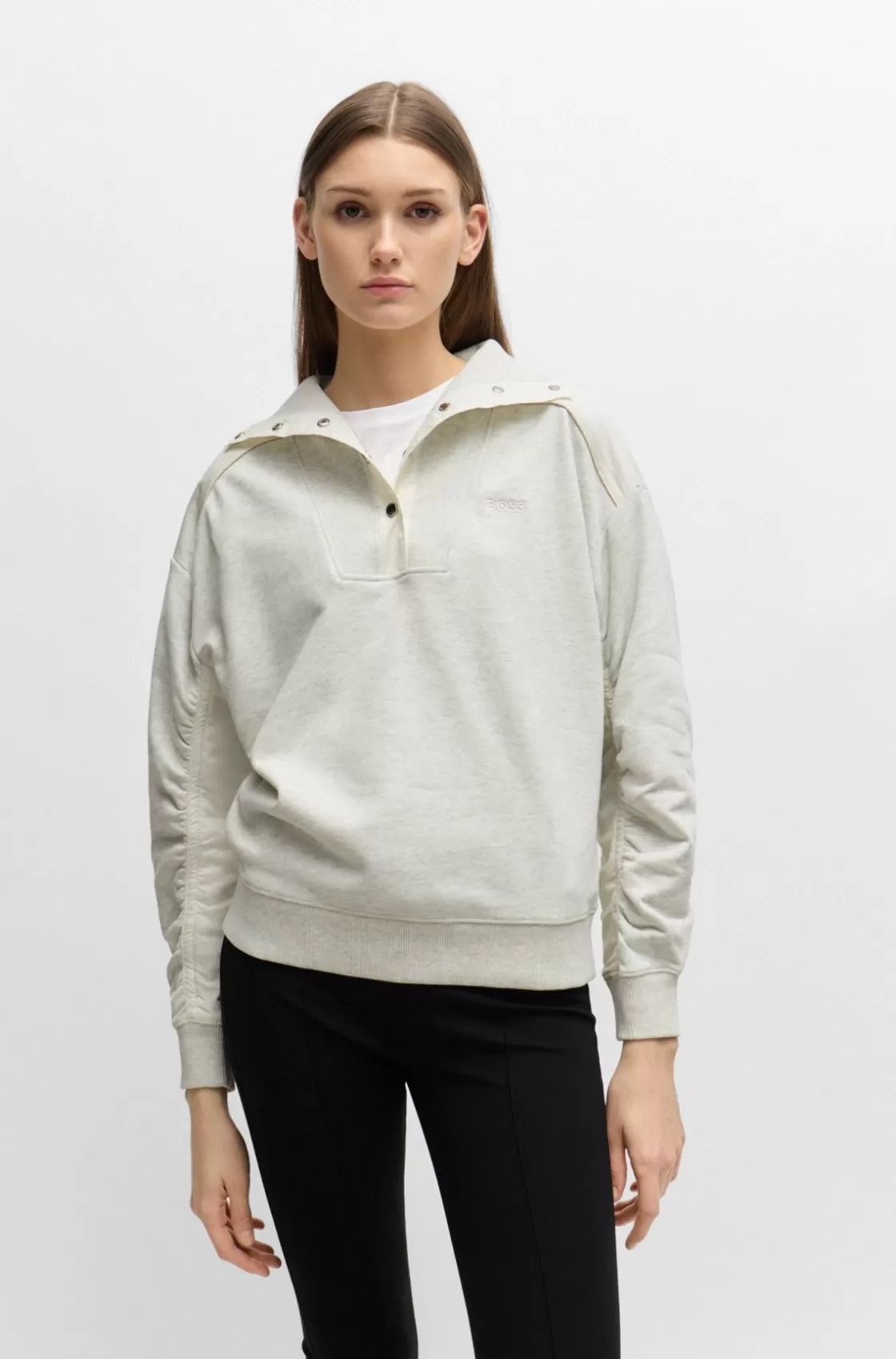 HUGO BOSS Regular-fit Hybrid Sweatshirt With Metallic Trims White Discount
