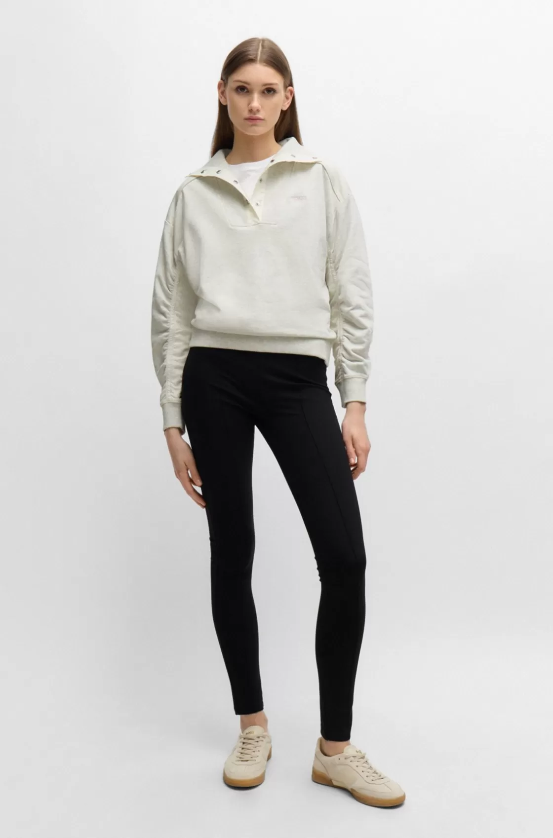 HUGO BOSS Regular-fit Hybrid Sweatshirt With Metallic Trims White Discount