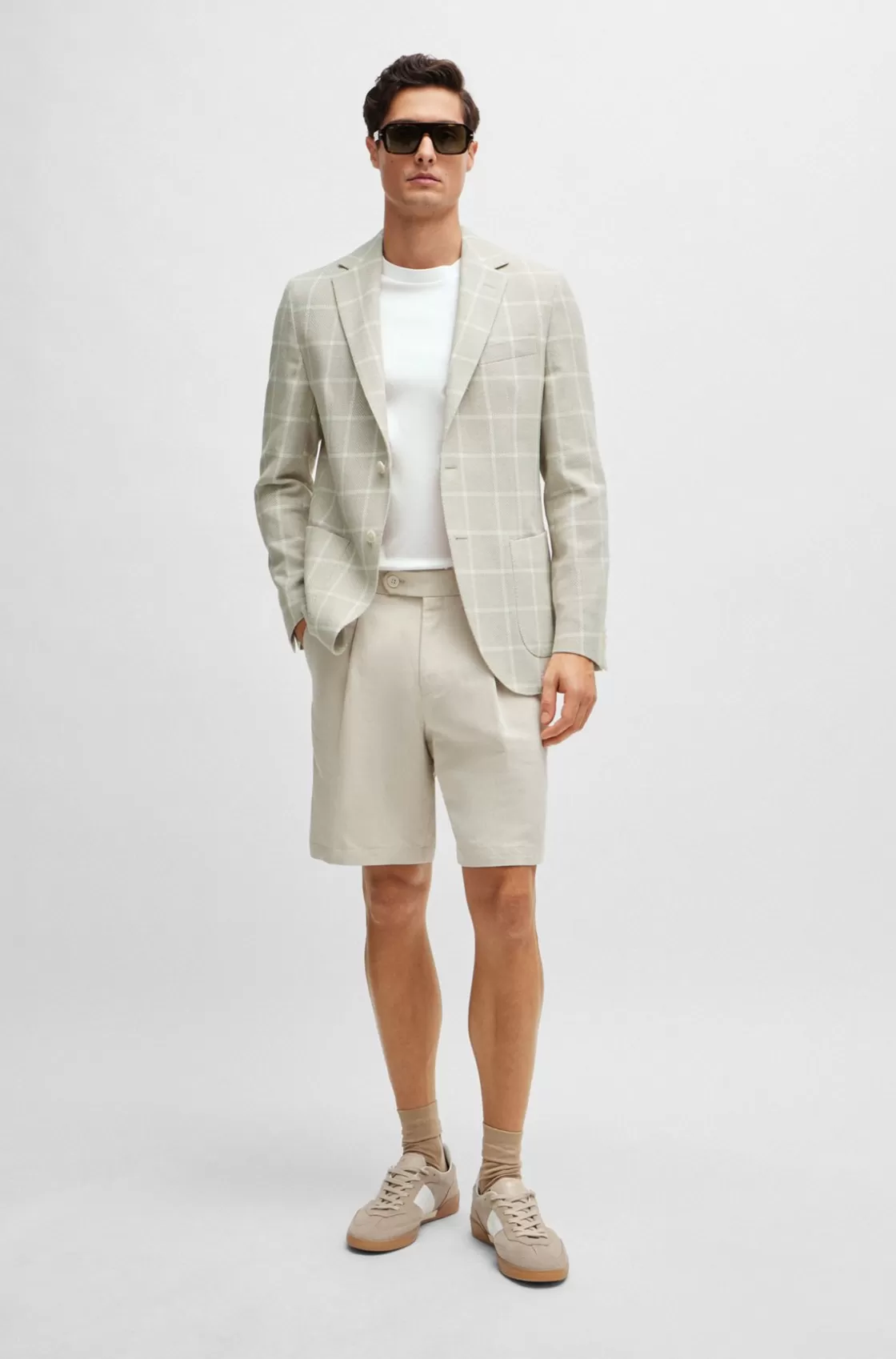 HUGO BOSS Regular-fit Jacket In A Checked Cotton Blend White Fashion