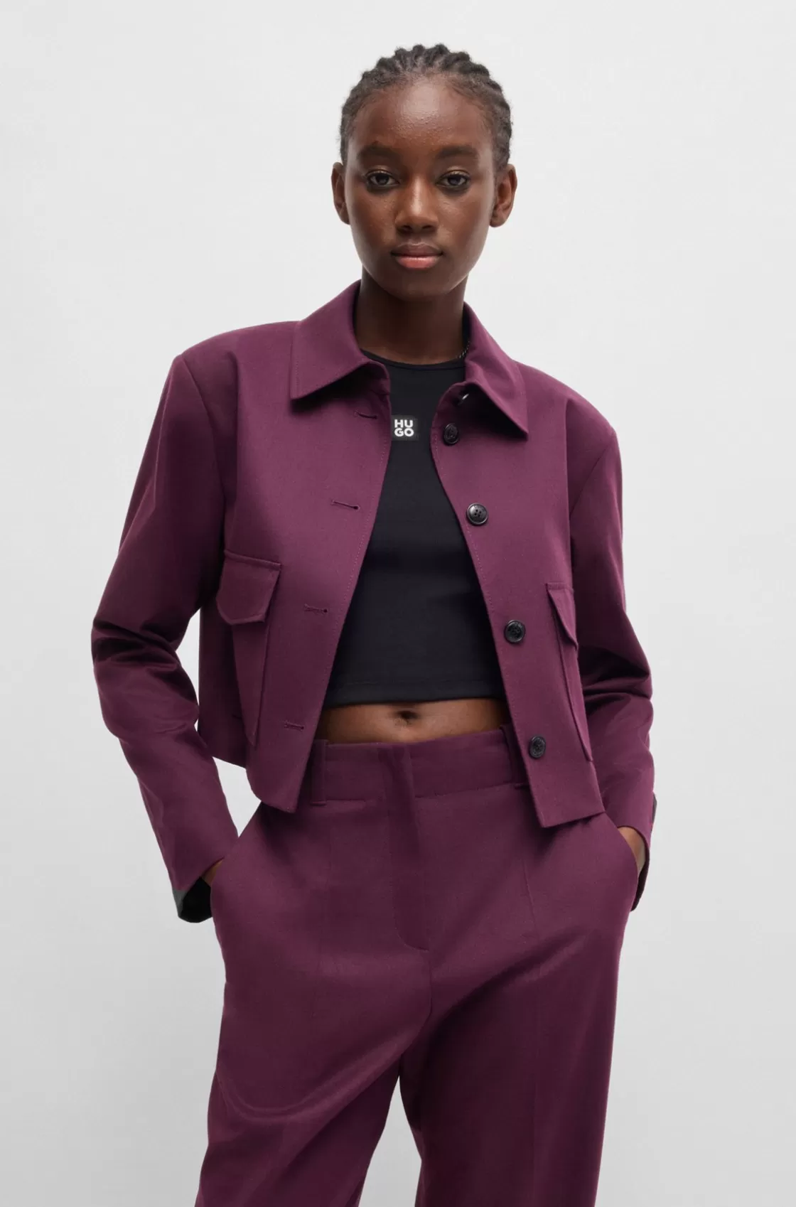 HUGO BOSS Regular-fit Jacket In A Melange Flannel Blend Purple Shop