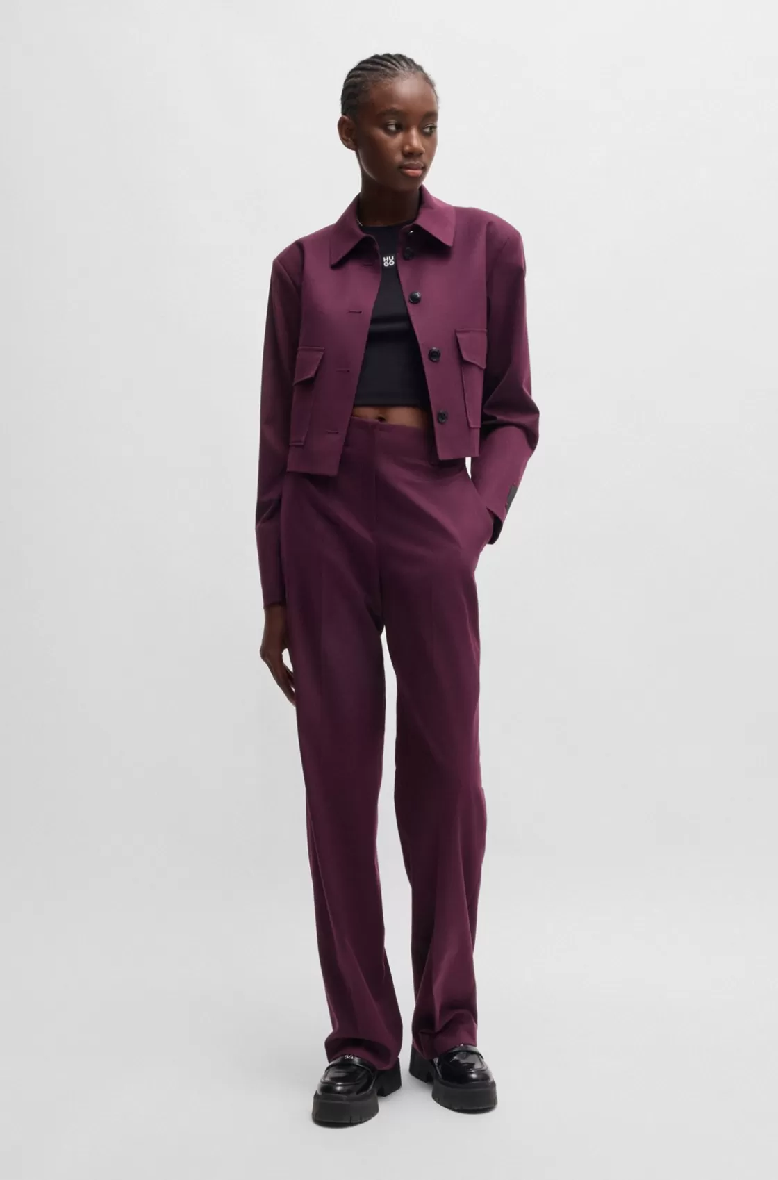 HUGO BOSS Regular-fit Jacket In A Melange Flannel Blend Purple Shop