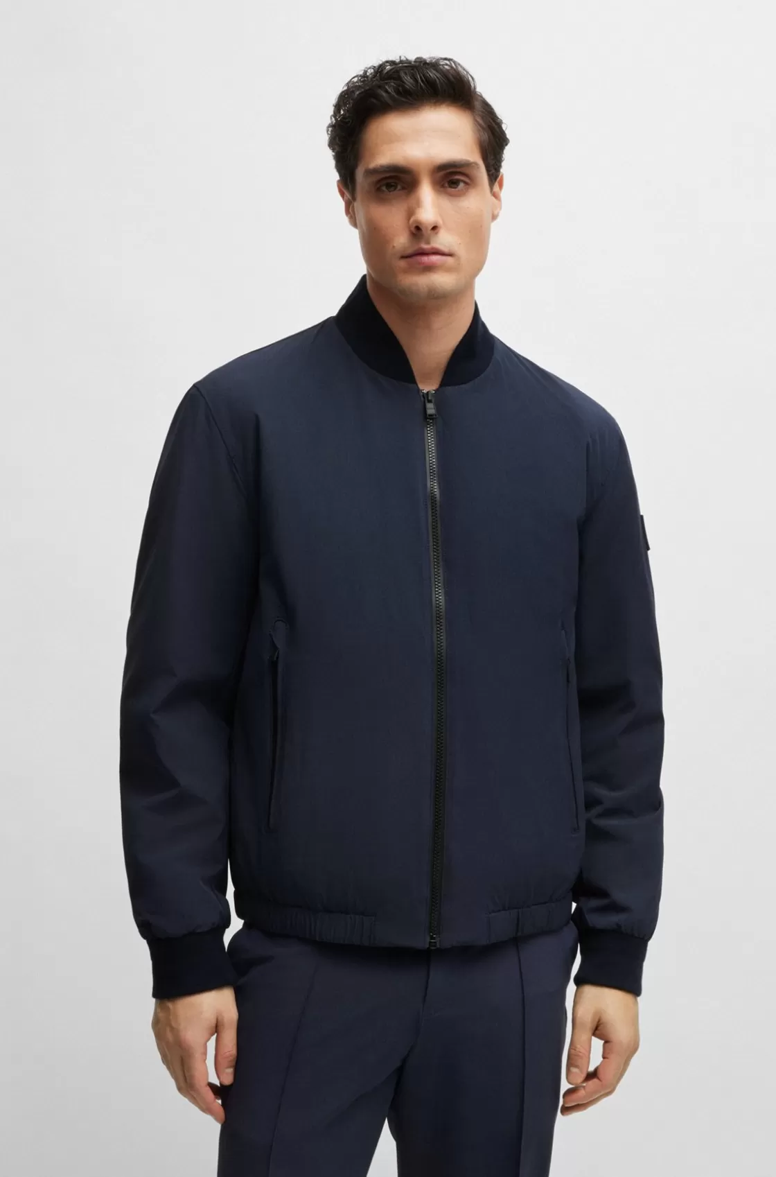 HUGO BOSS Regular-fit Jacket In Bi-stretch Fabric Dark Blue Store