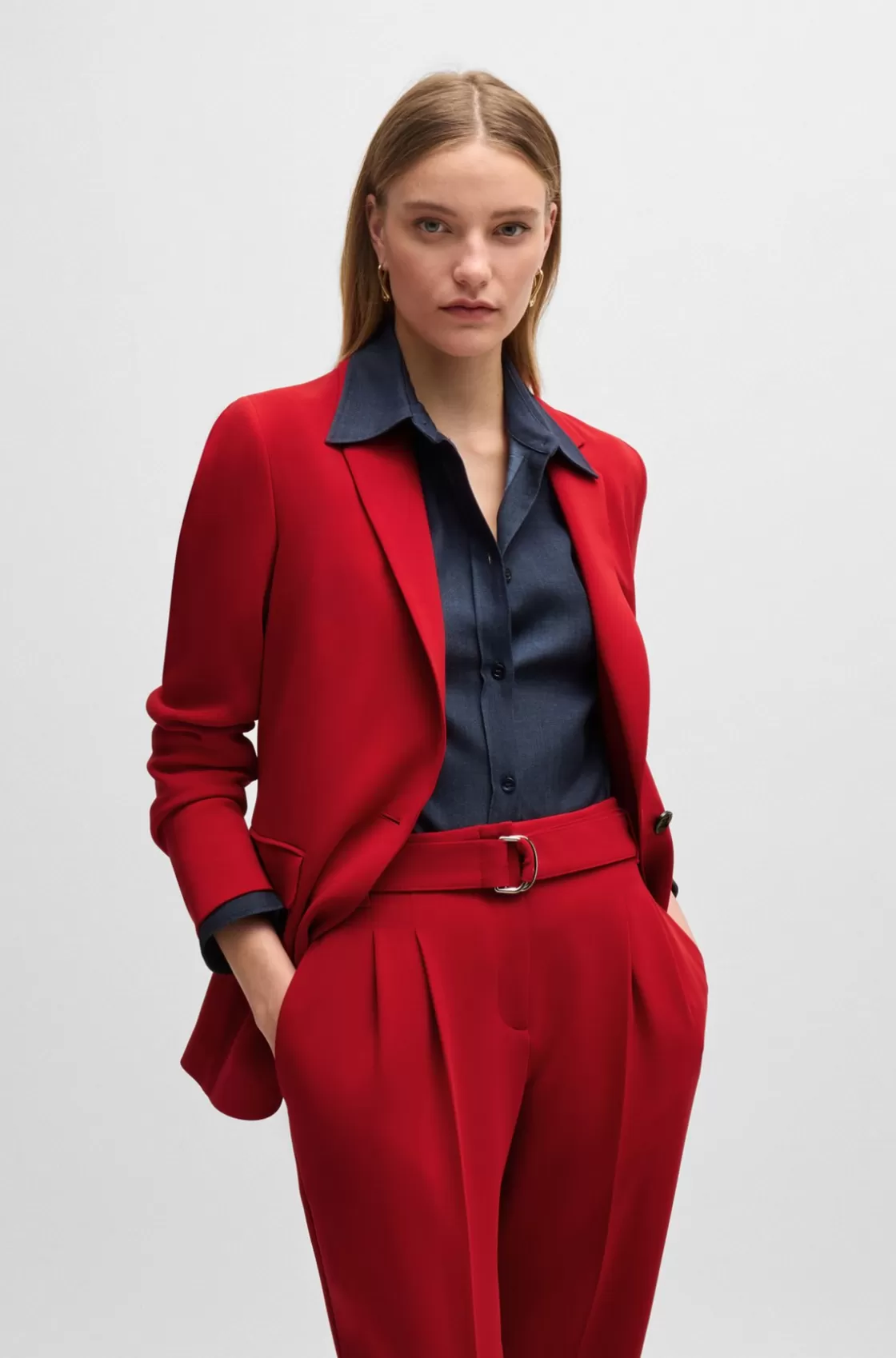 HUGO BOSS Regular-fit Jacket In Crease-resistant Crepe Red Cheap