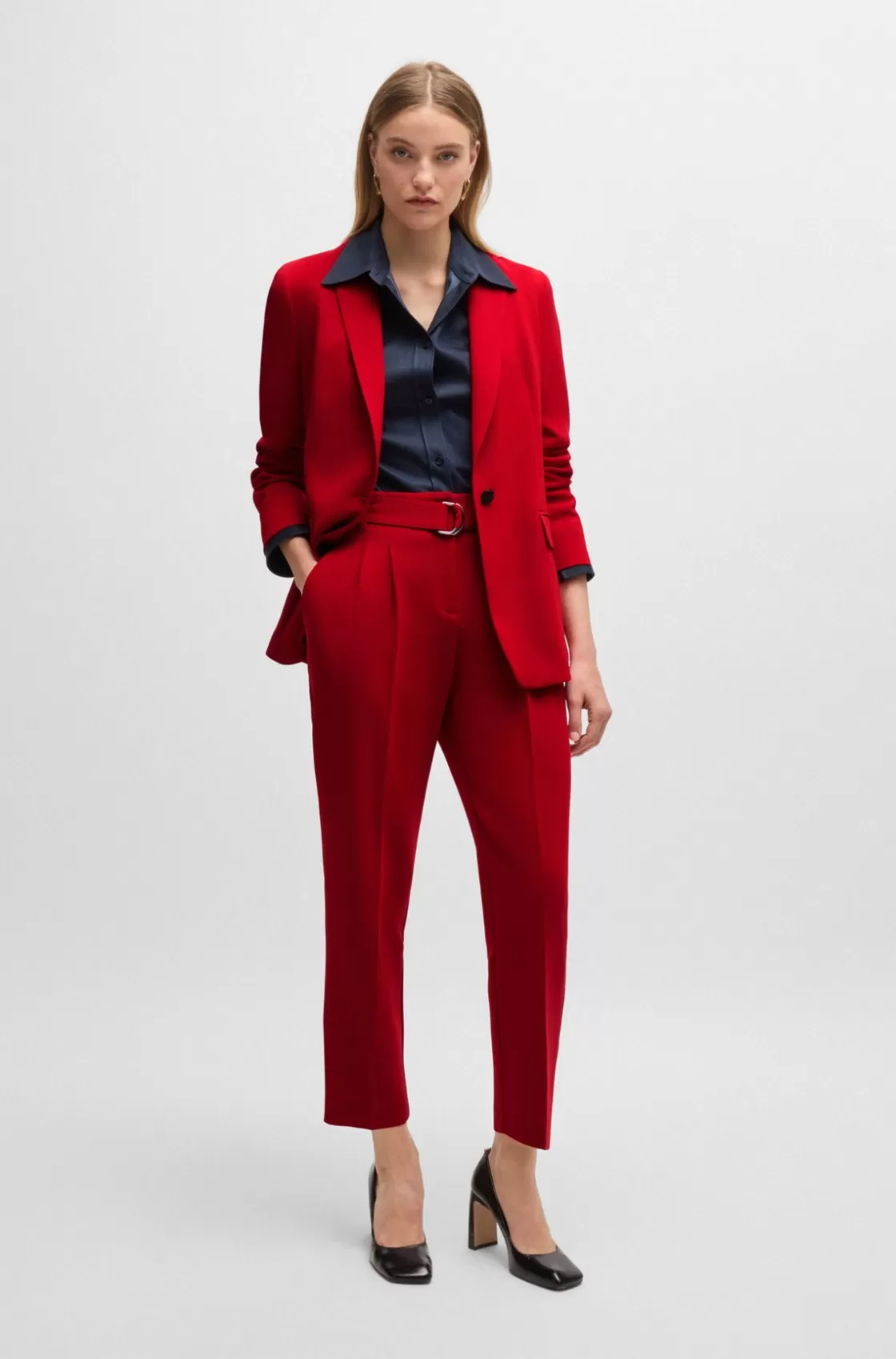 HUGO BOSS Regular-fit Jacket In Crease-resistant Crepe Red Cheap