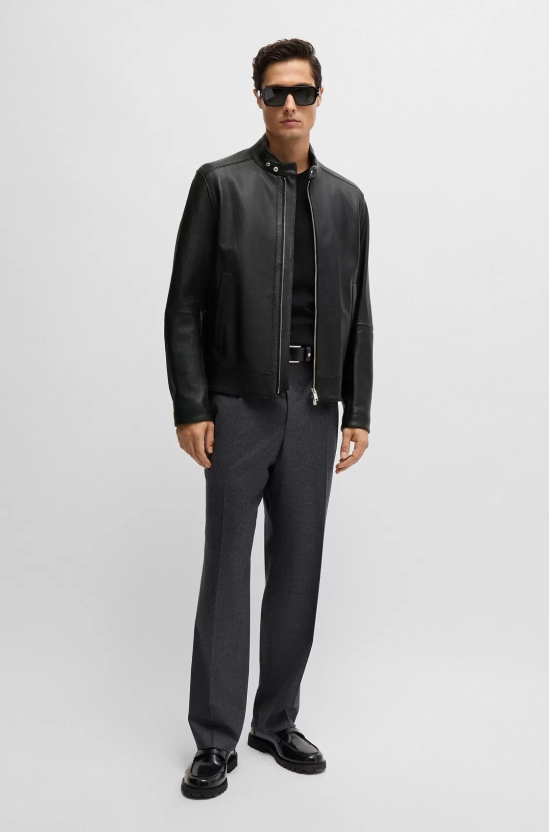 HUGO BOSS Regular-fit Jacket In Grained Leather Black Online