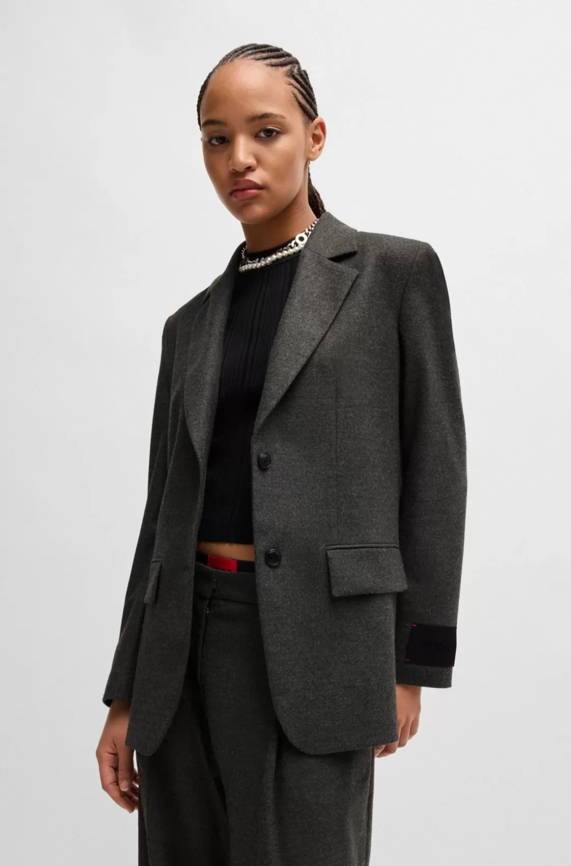 HUGO BOSS Regular-fit Jacket In Melange Stretch Fabric Dark Grey Flash Sale