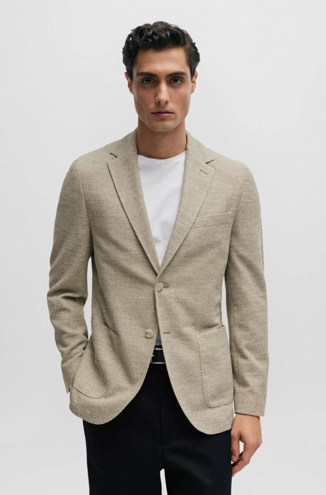 HUGO BOSS Regular-fit Jacket In Micro-patterned Stretch Jersey Light Beige Cheap