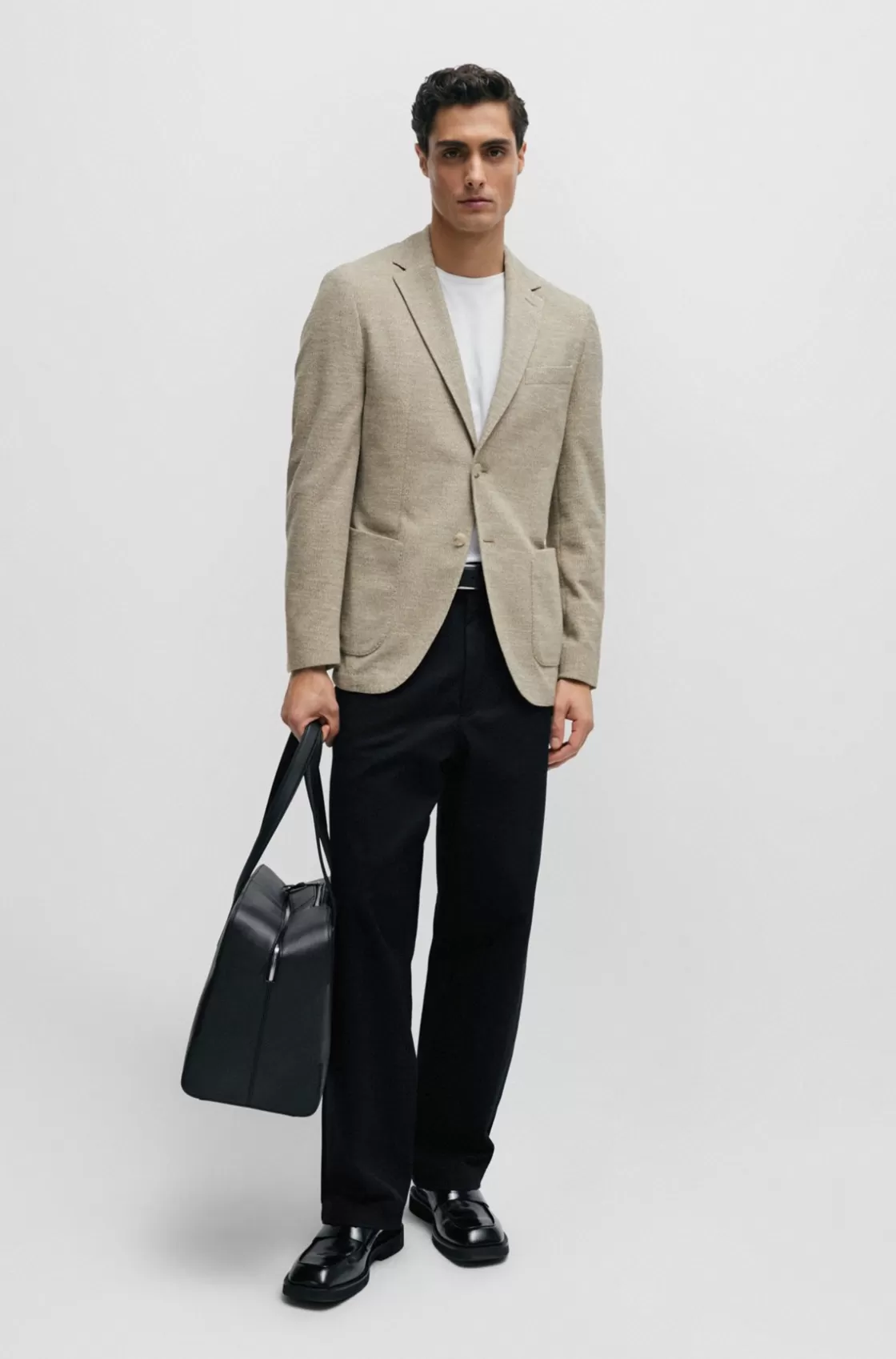HUGO BOSS Regular-fit Jacket In Micro-patterned Stretch Jersey Light Beige Cheap