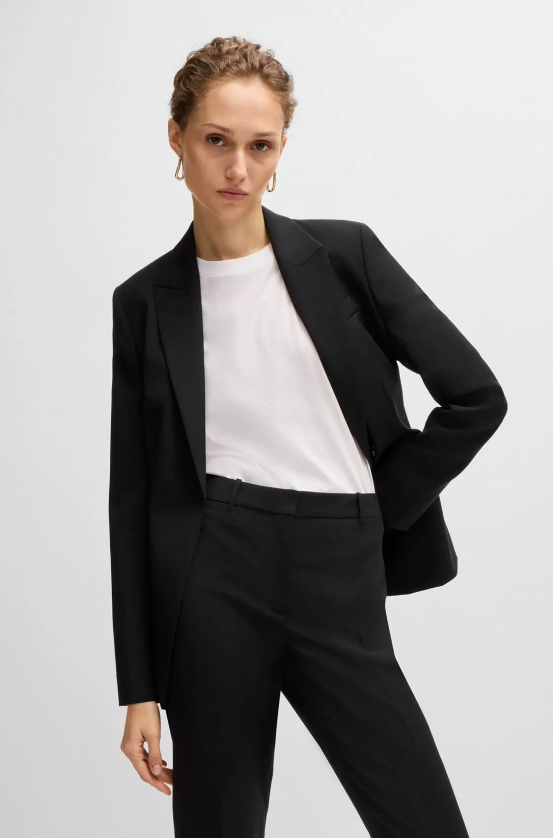 HUGO BOSS Regular-fit Jacket In Virgin Wool With Slit Cuffs Black Cheap