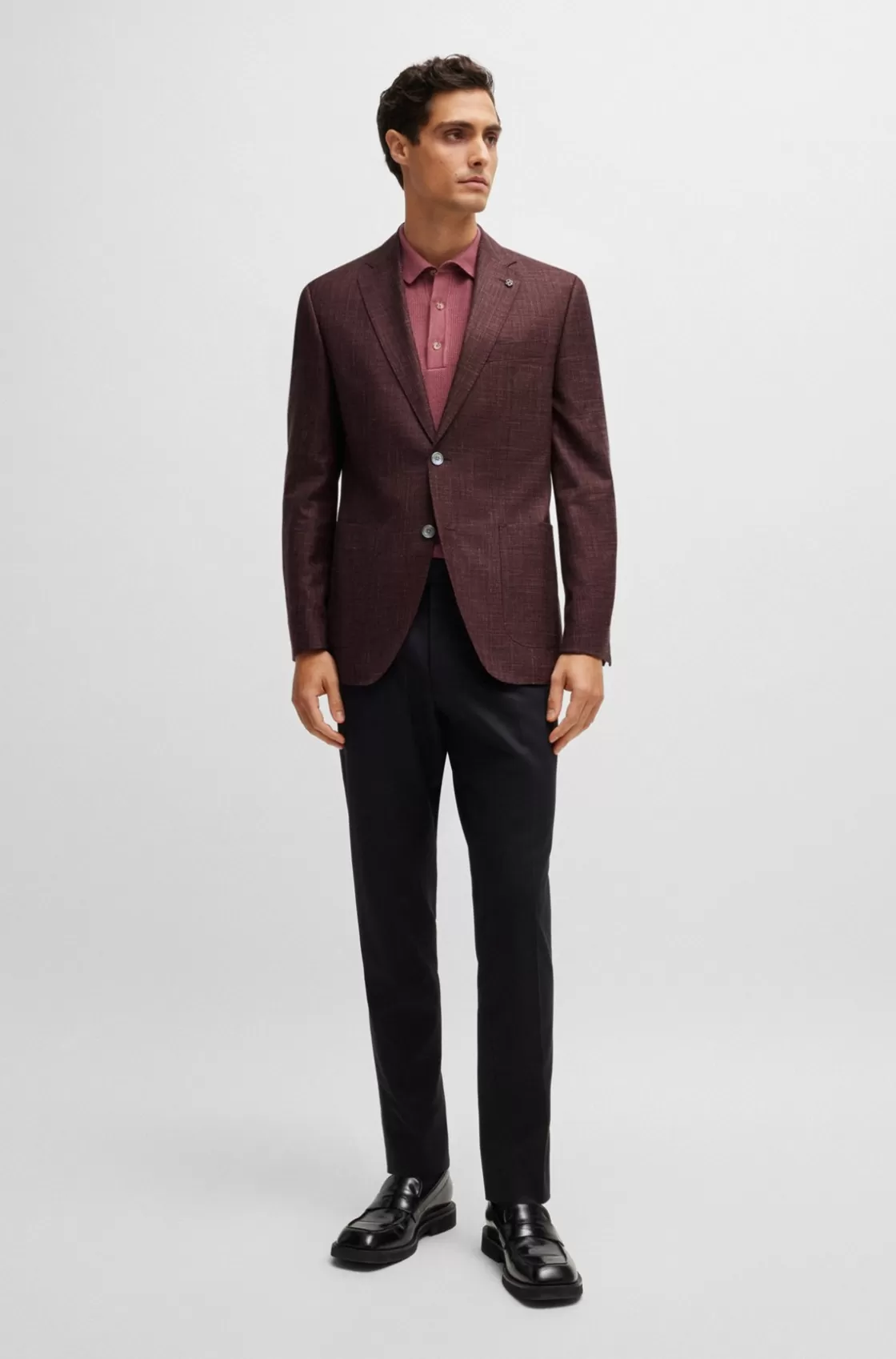 HUGO BOSS Regular-fit Jacket In Wool, Silk And Linen Light Red Sale