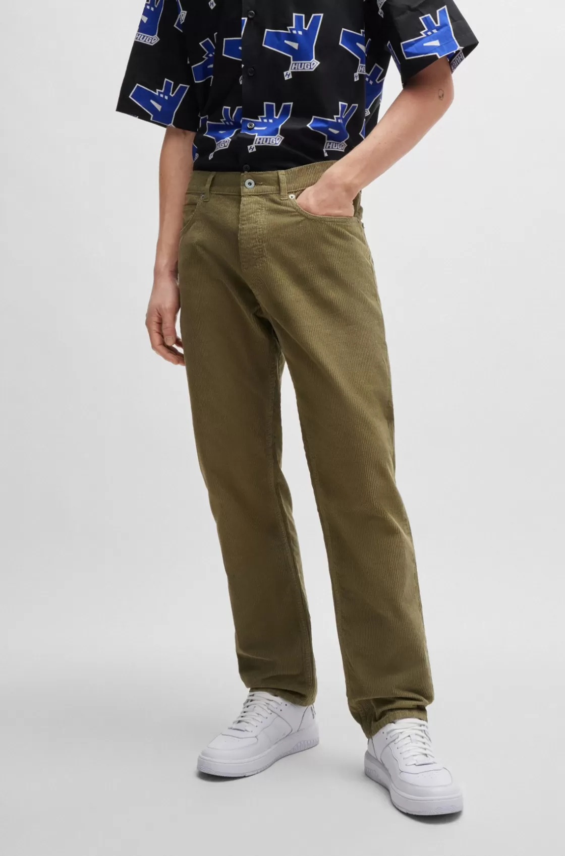 HUGO BOSS Regular-fit Jeans In Colored Cotton Corduroy Light Green Best