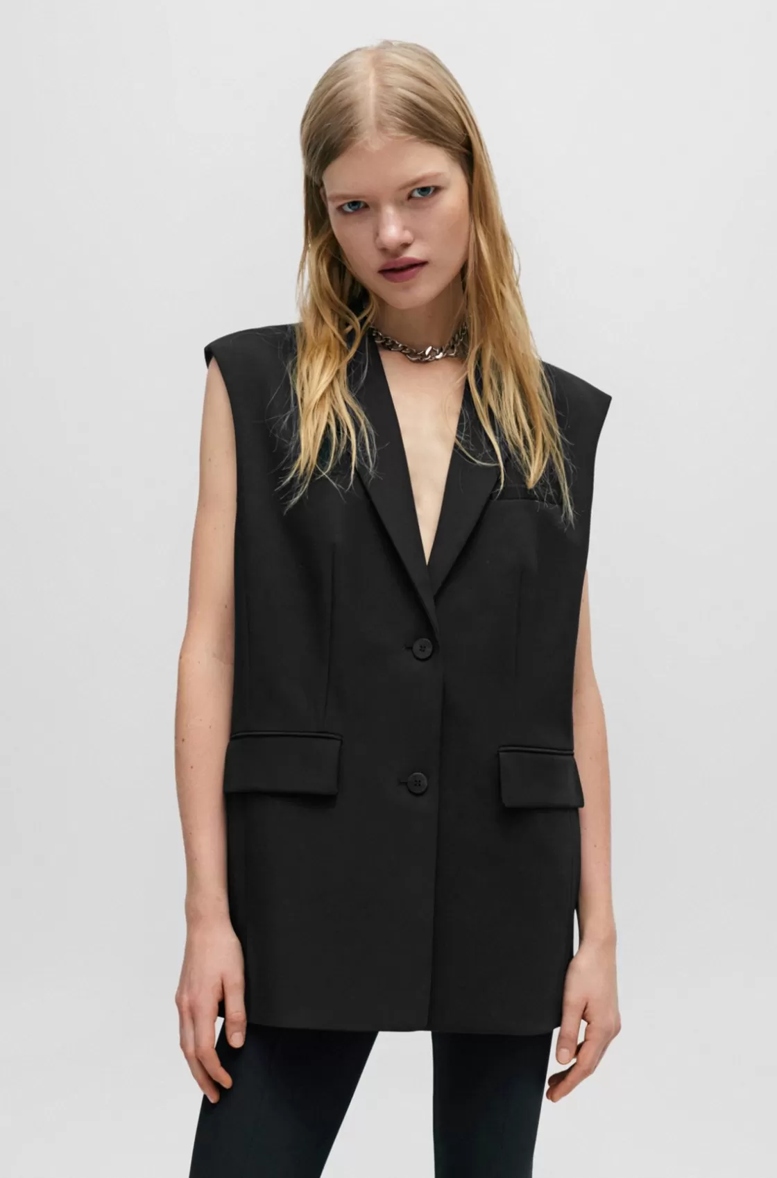 HUGO BOSS Regular-fit Long-length Waistcoat With Logo Lining Black Shop